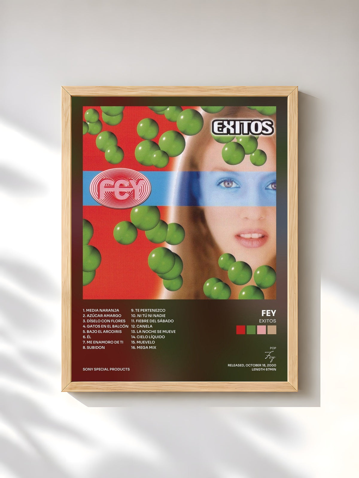 #bois Tableau de l'album Exitos de Fey, cadre en bois brut, imprimé et encadré en France