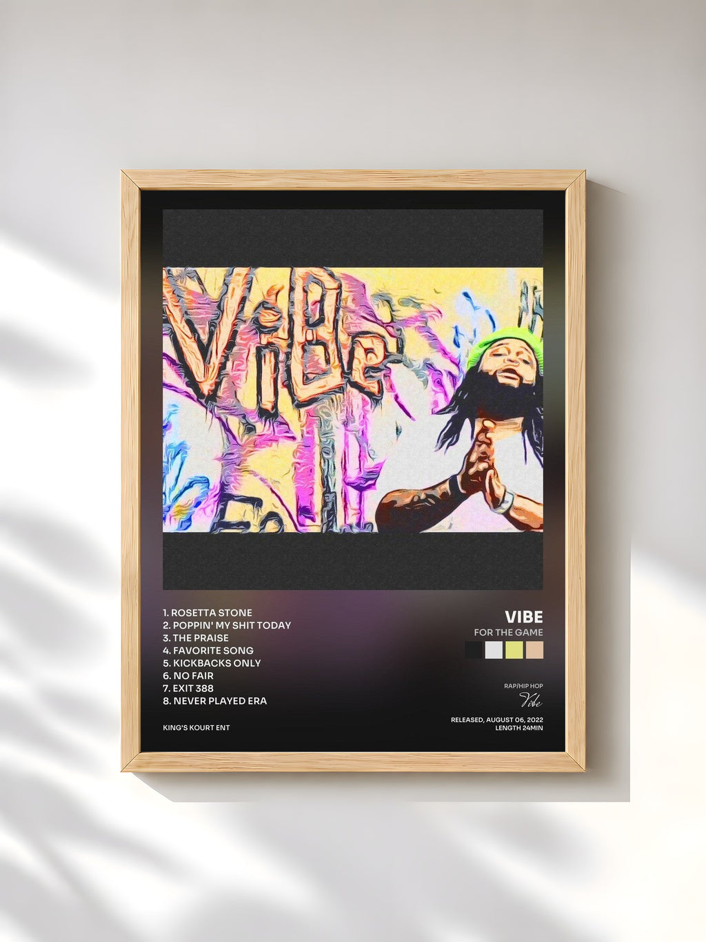 #bois Tableau de l'album For The Game de Vibe, cadre en bois brut, imprimé et encadré en France