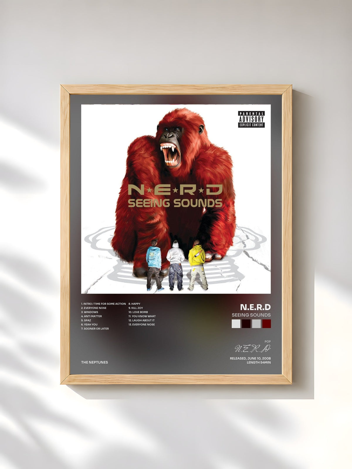 #bois Tableau de l'album Seeing Sounds de N.E.R.D, cadre en bois brut, imprimé et encadré en France