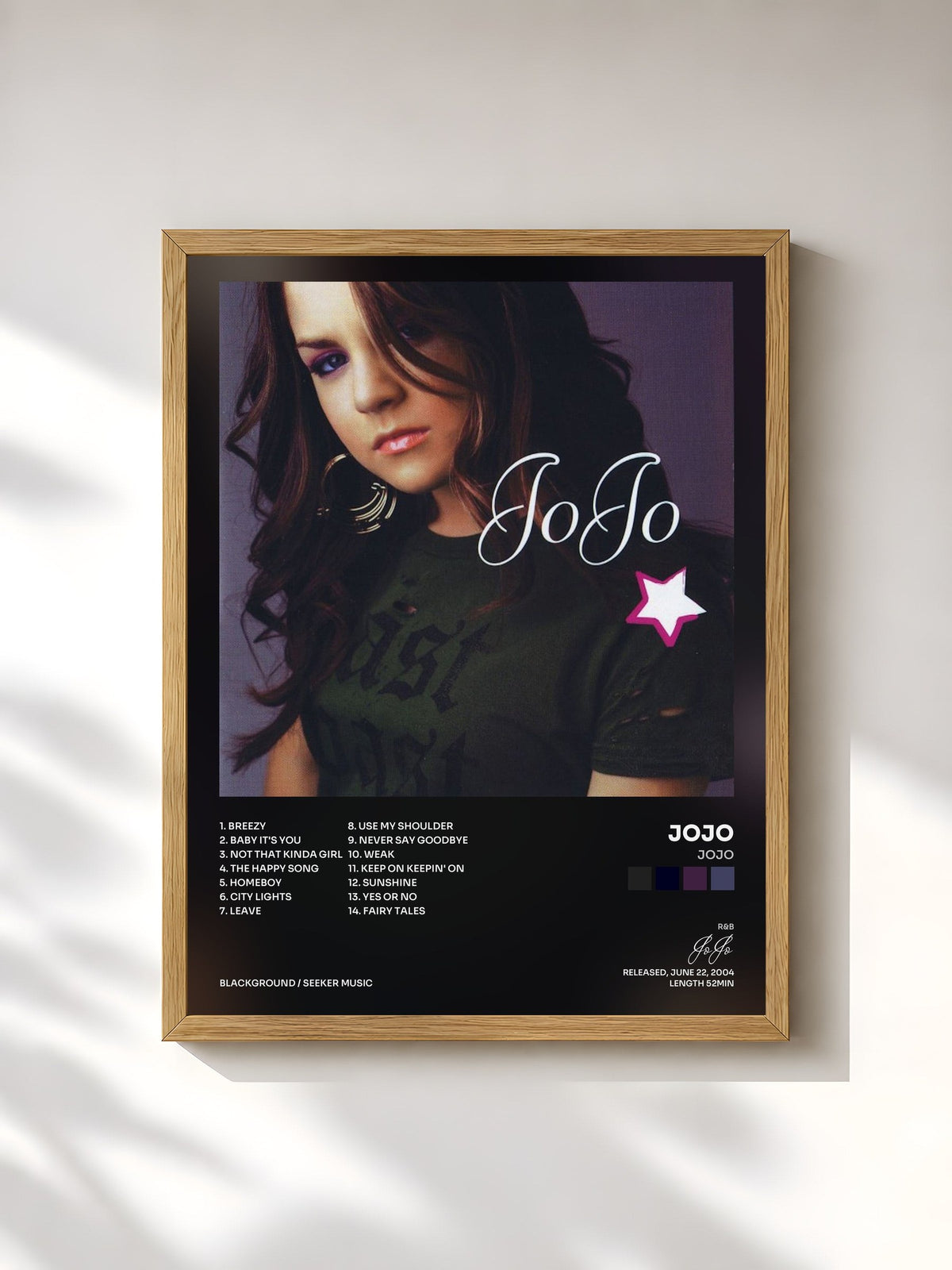 #bois Tableau de l'album JoJo de JoJo, cadre en bois brut, imprimé et encadré en France
