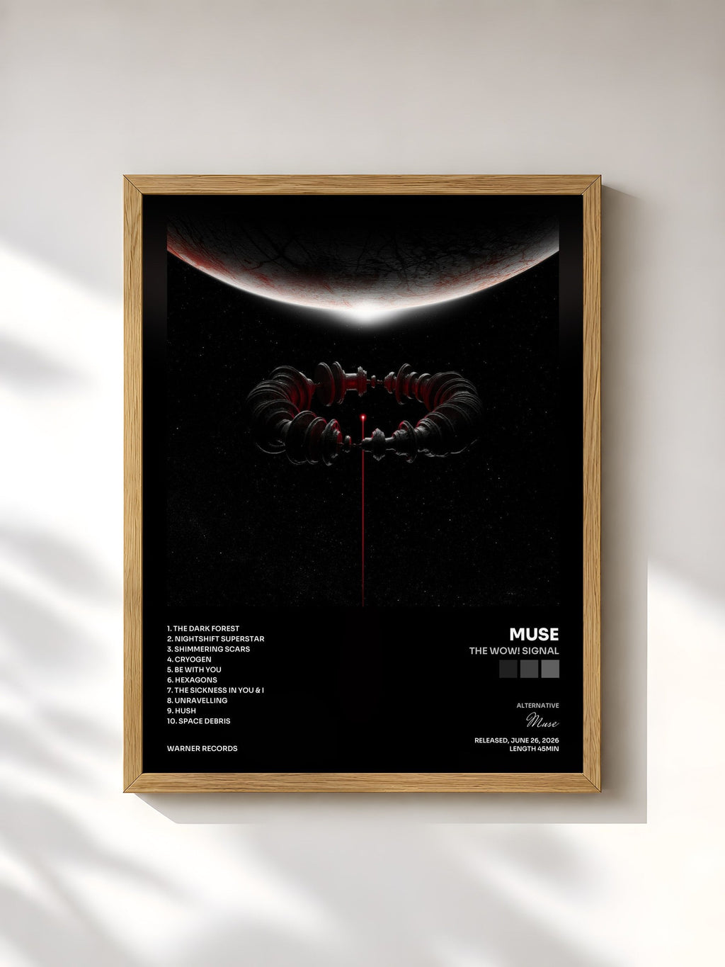 #bois Tableau de l'album The Wow! Signal de Muse, cadre en bois brut, imprimé et encadré en France