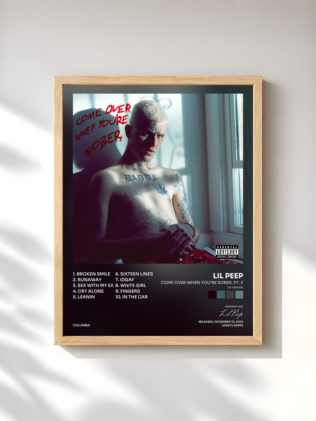 #bois Tableau de l'album Come Over When You're Sober, Pt. 2 (og version) de Lil Peep, cadre en bois brut, imprimé et encadré en France