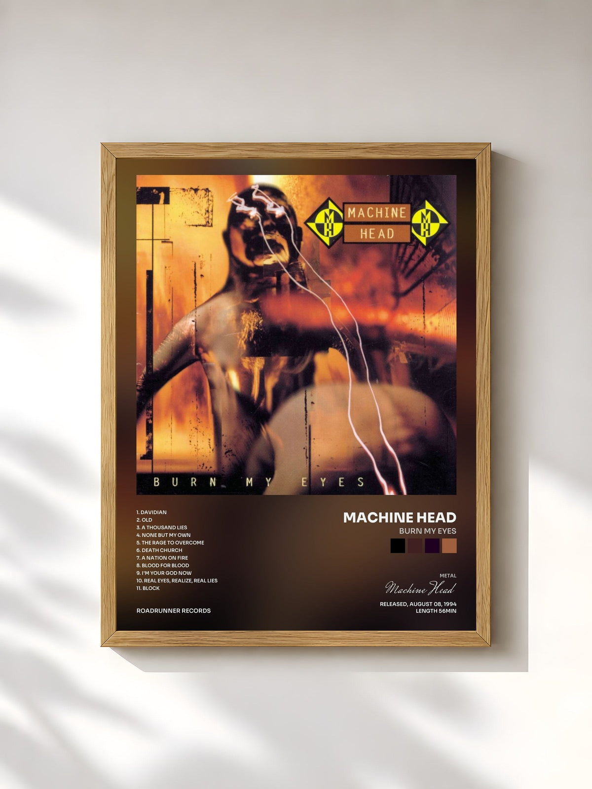 #bois Tableau de l'album Burn My Eyes de Machine Head, cadre en bois brut, imprimé et encadré en France