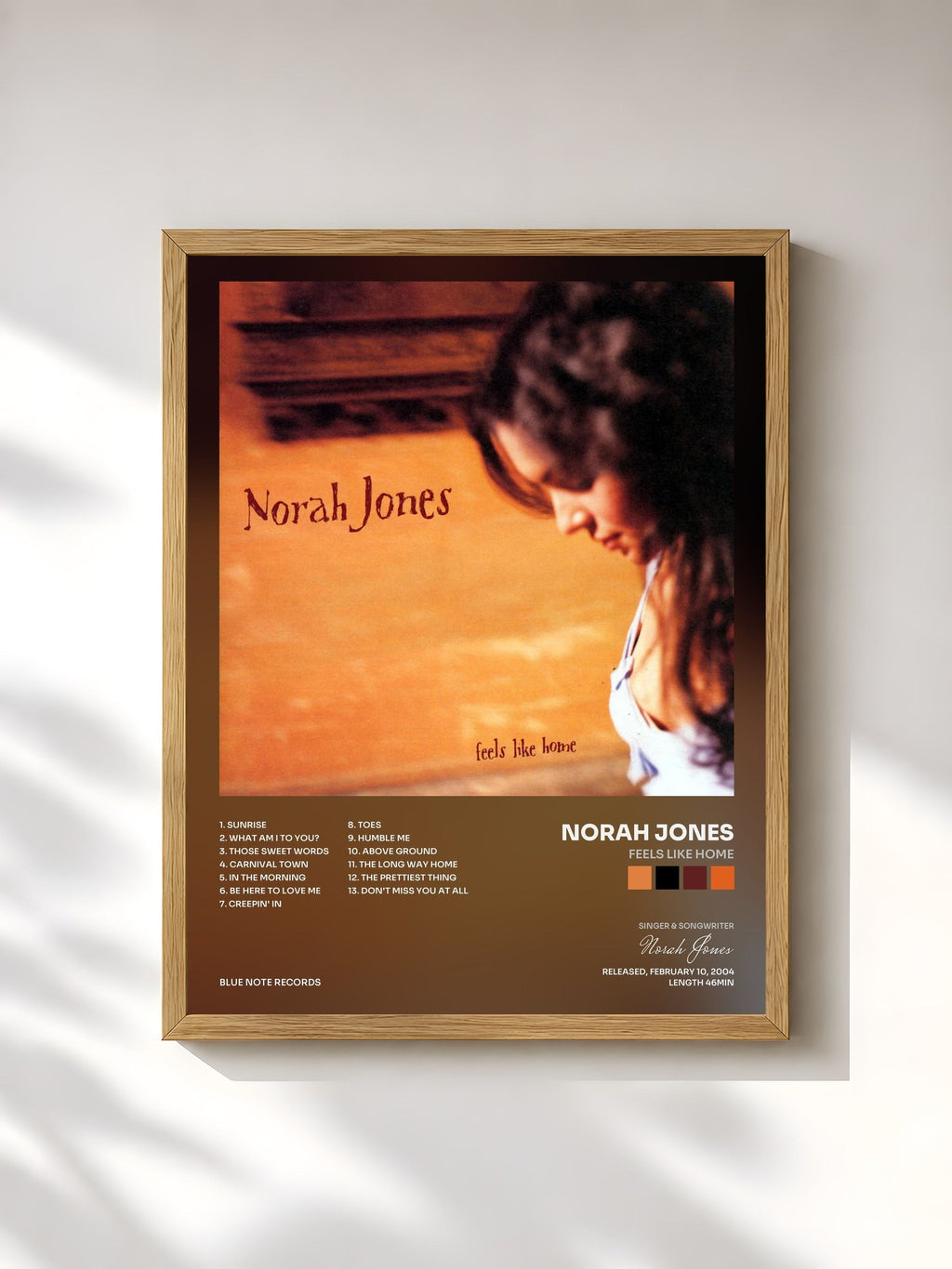 #bois Tableau de l'album Feels Like Home de Norah Jones, cadre en bois brut, imprimé et encadré en France