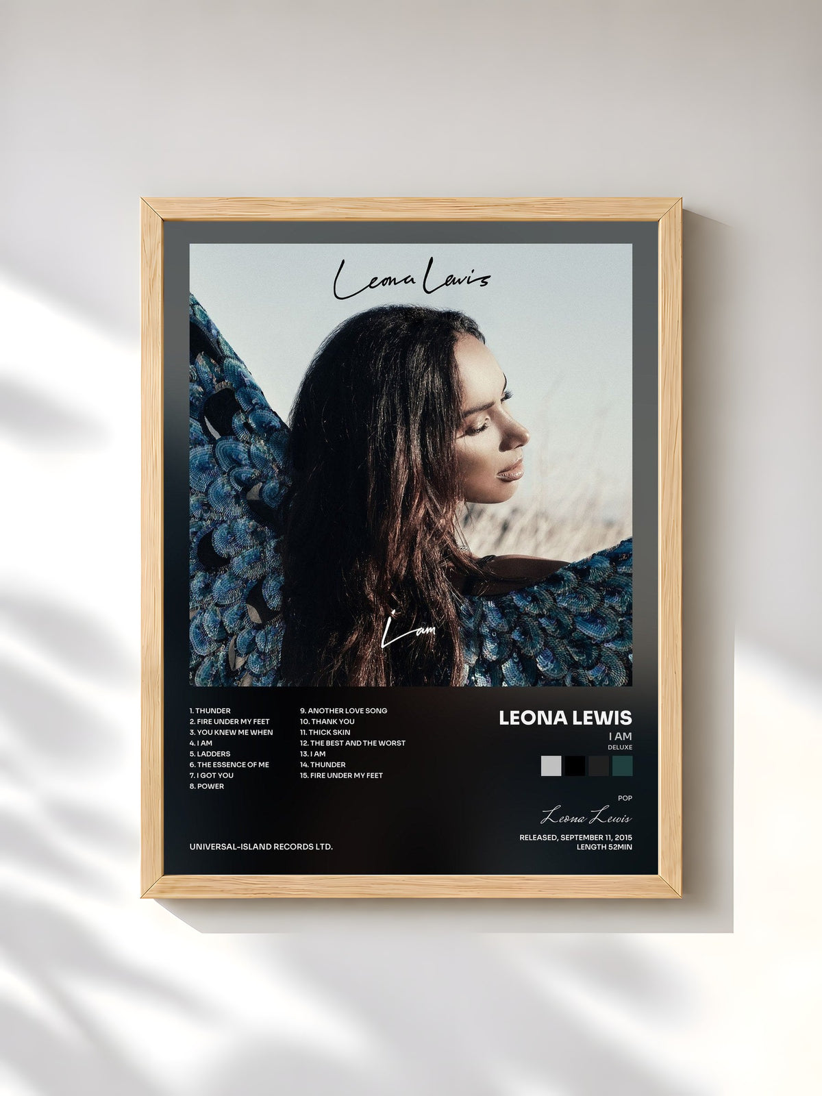 #bois Tableau de l'album I Am (Deluxe) de Leona Lewis, cadre en bois brut, imprimé et encadré en France