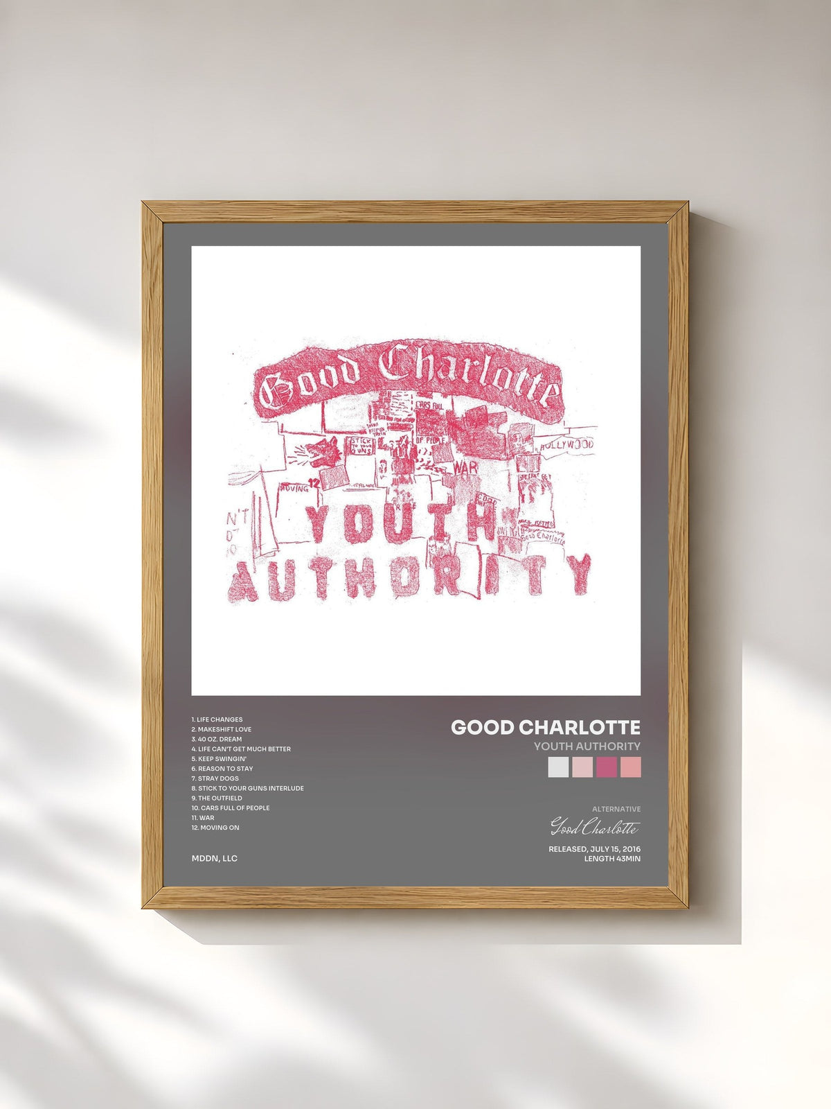 #bois Tableau de l'album Youth Authority de Good Charlotte, cadre en bois brut, imprimé et encadré en France