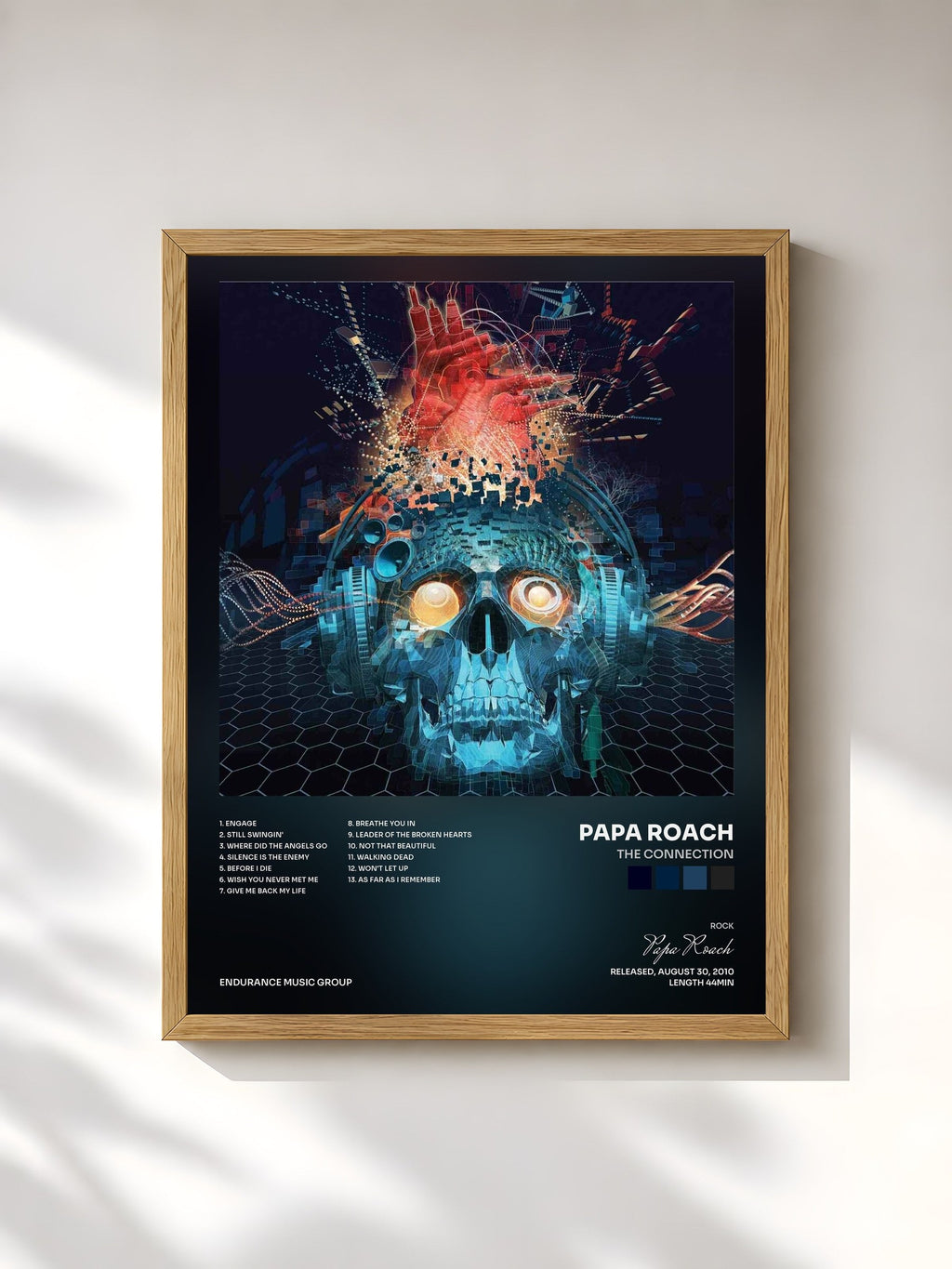 #bois Tableau de l'album The Connection de Papa Roach, cadre en bois brut, imprimé et encadré en France
