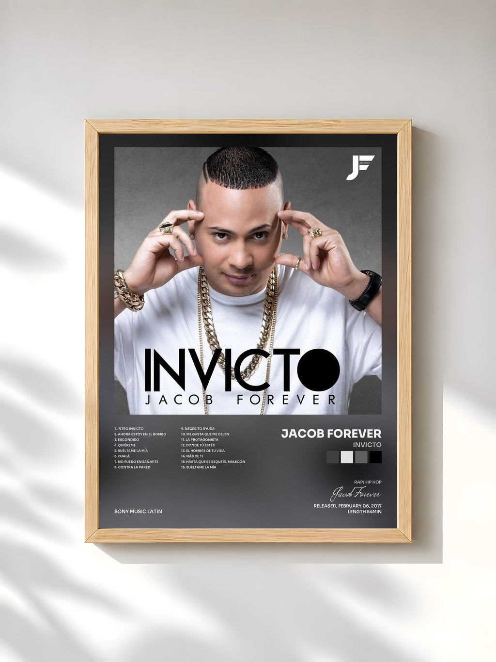 #bois Tableau de l'album Invicto de Jacob Forever, cadre en bois brut, imprimé et encadré en France