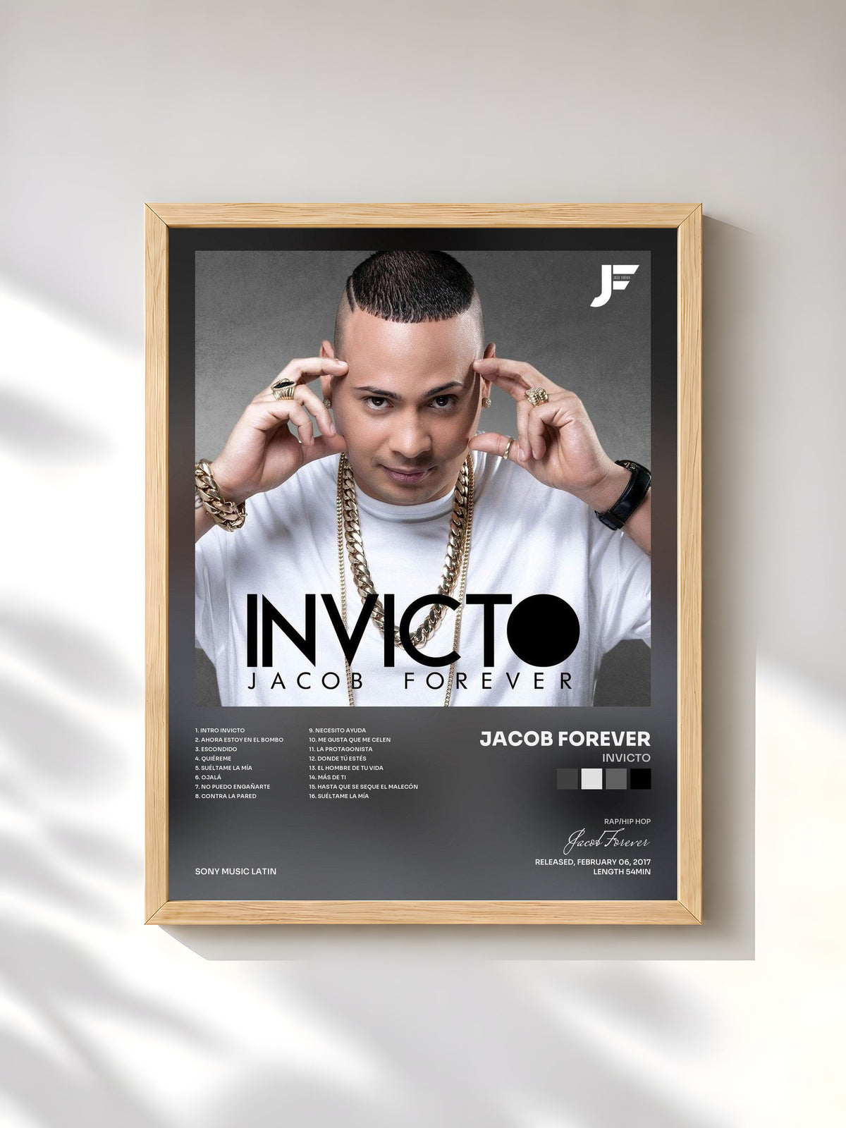 #bois Tableau de l'album Invicto de Jacob Forever, cadre en bois brut, imprimé et encadré en France
