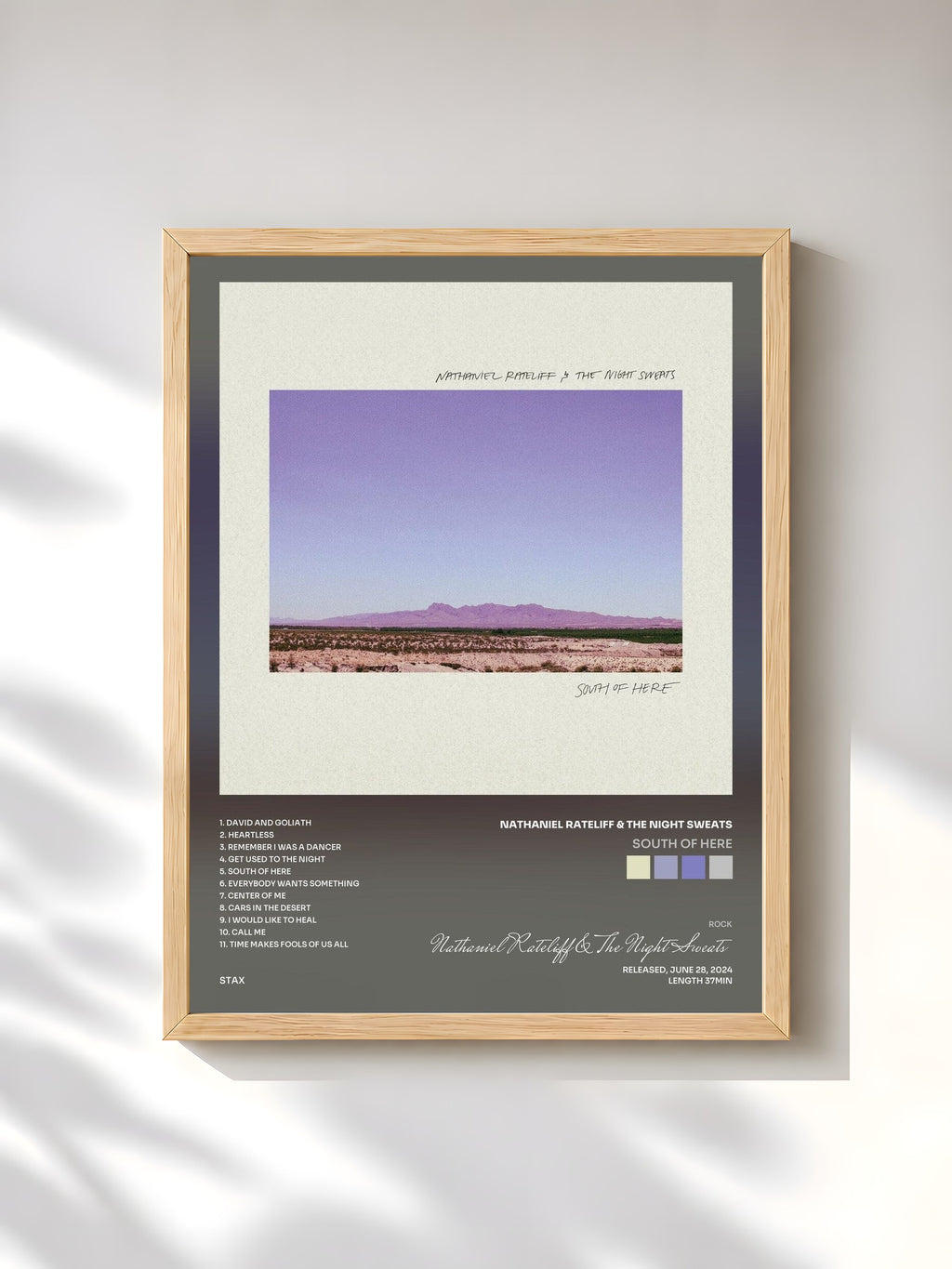 #bois Tableau de l'album South of Here de Nathaniel Rateliff & The Night Sweats, cadre en bois brut, imprimé et encadré en France