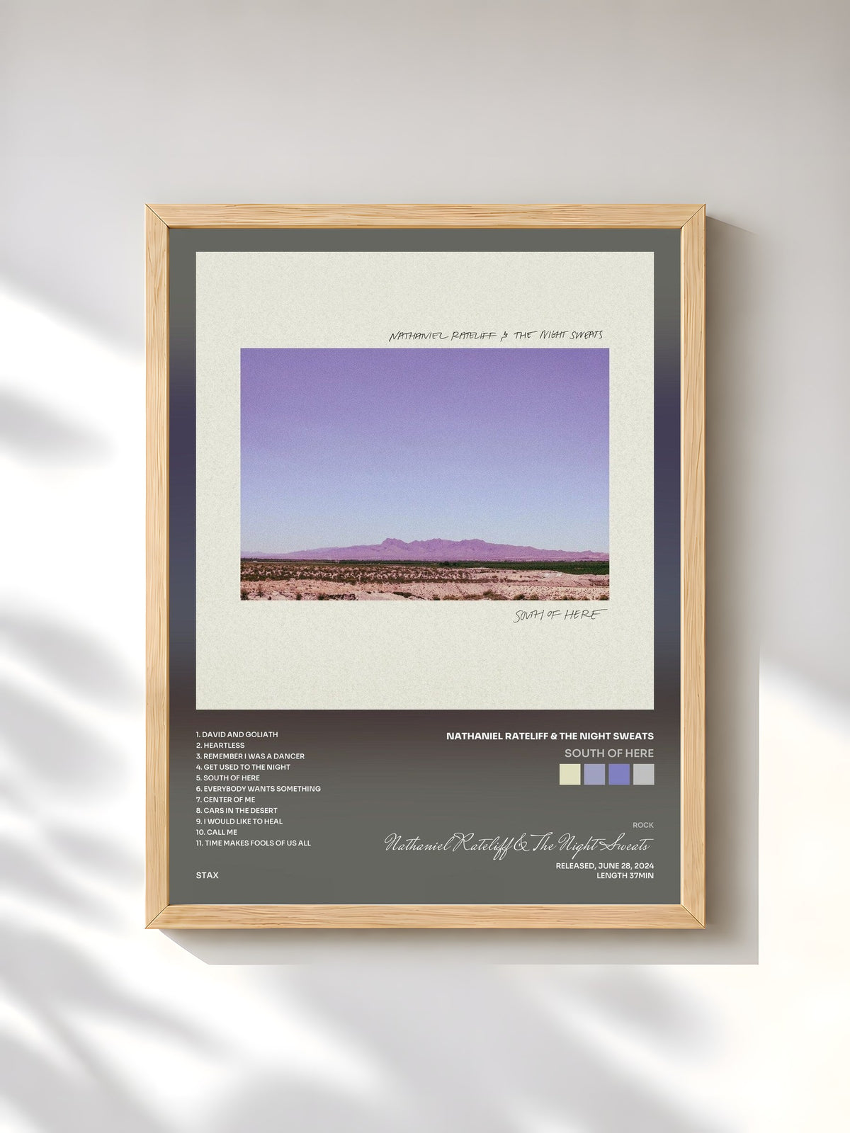 #bois Tableau de l'album South of Here de Nathaniel Rateliff & The Night Sweats, cadre en bois brut, imprimé et encadré en France