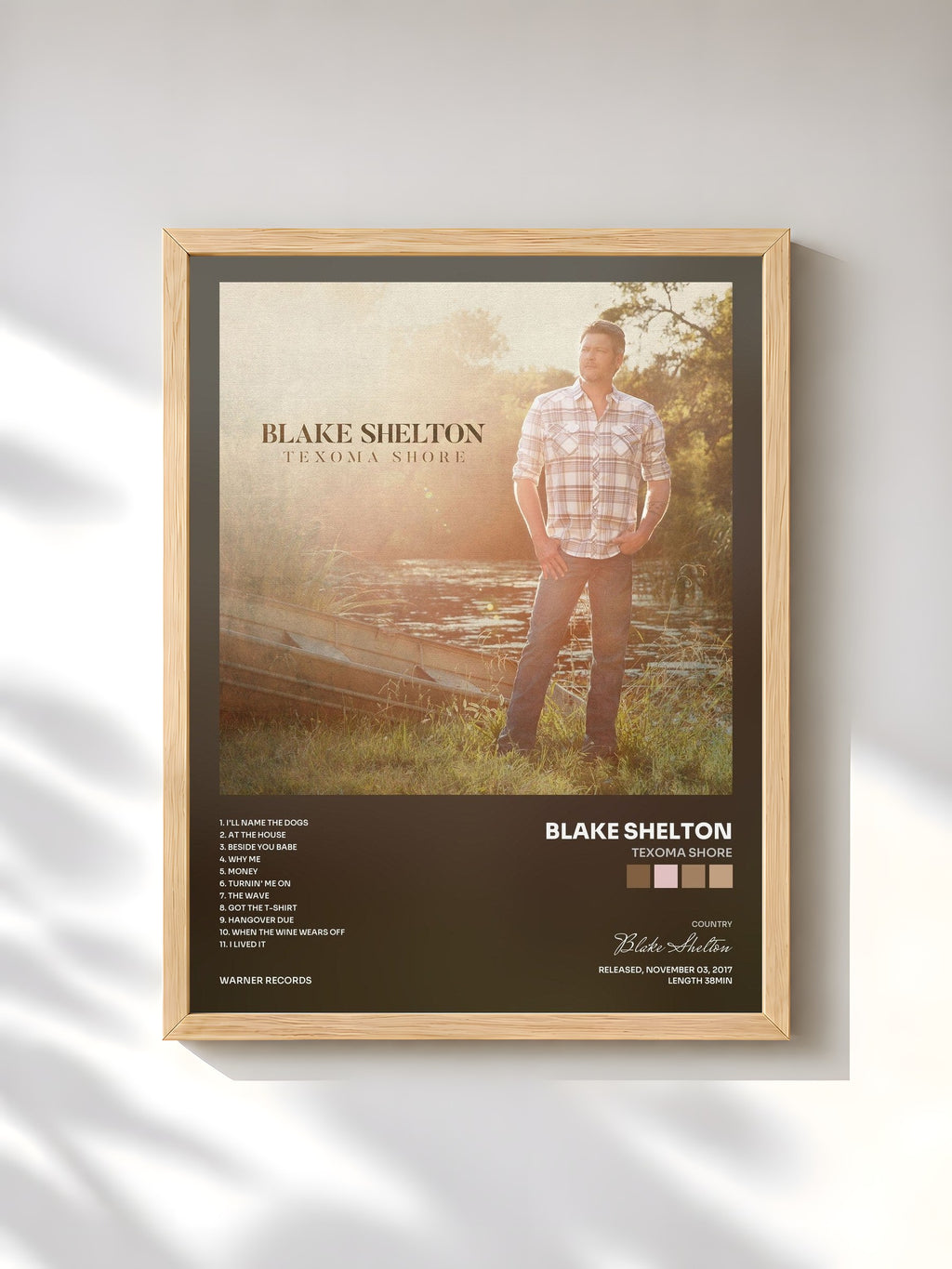 #bois Tableau de l'album Texoma Shore de Blake Shelton, cadre en bois brut, imprimé et encadré en France