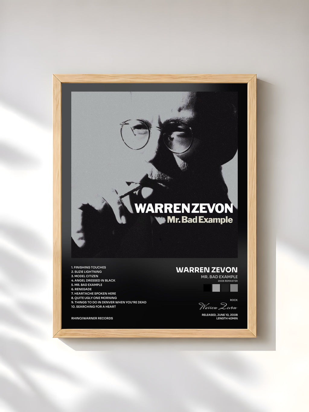#bois Tableau de l'album Mr. Bad Example (2008 Remaster) de Warren Zevon, cadre en bois brut, imprimé et encadré en France