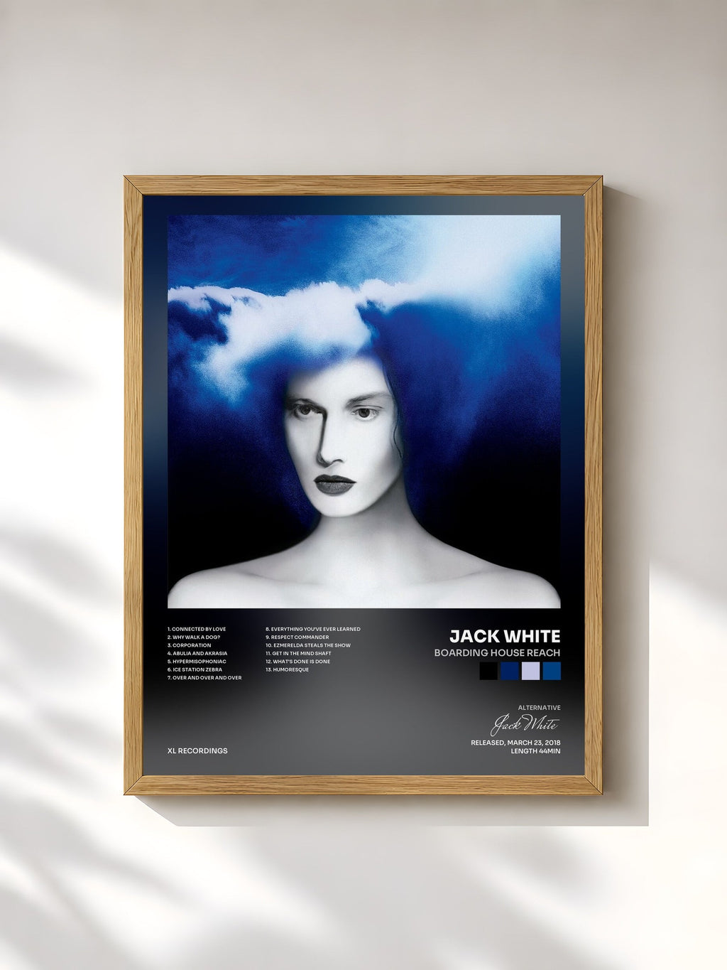 #bois Tableau de l'album Boarding House Reach de Jack White, cadre en bois brut, imprimé et encadré en France