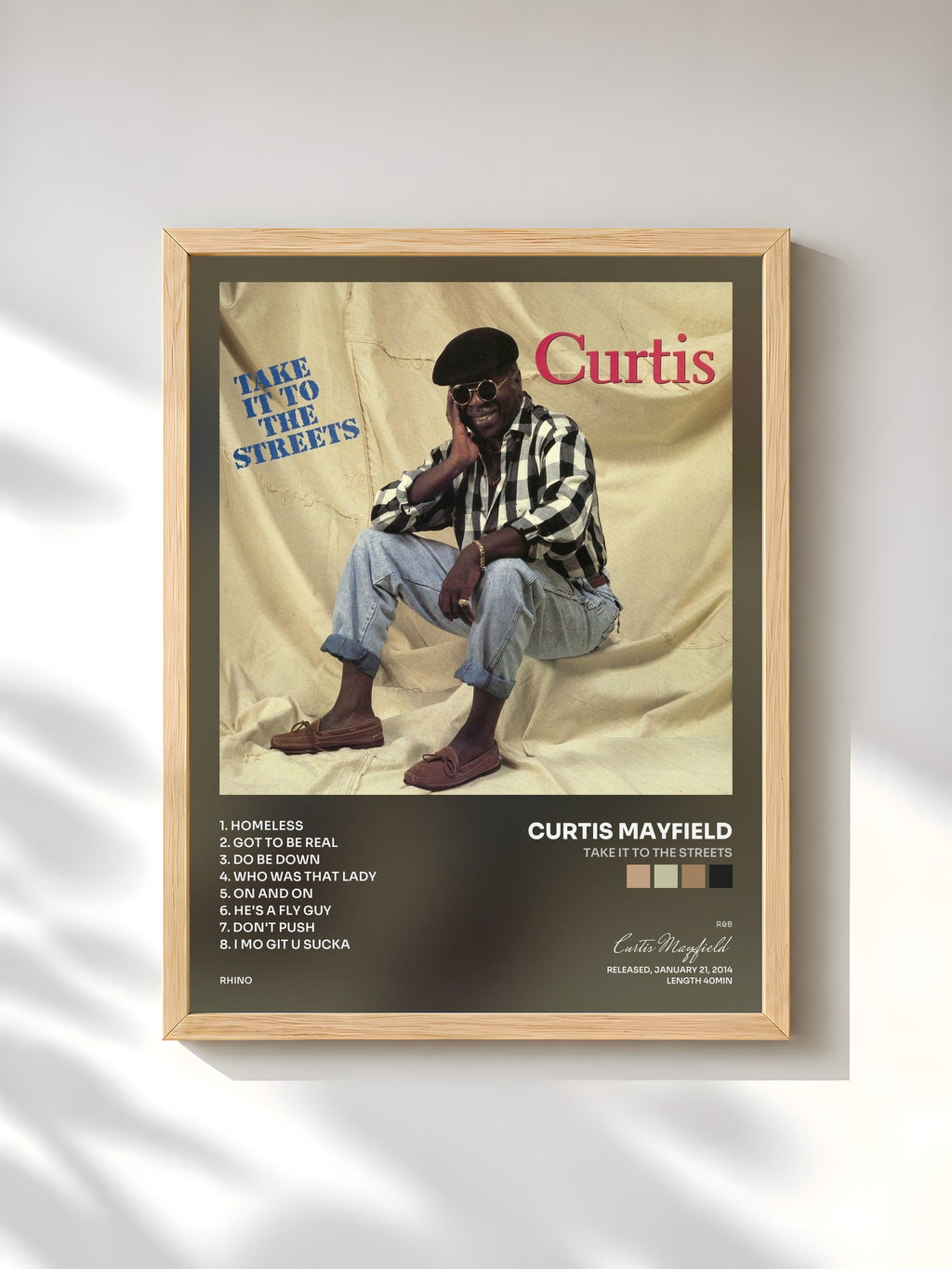 #bois Tableau de l'album Take It to the Streets de Curtis Mayfield, cadre en bois brut, imprimé et encadré en France