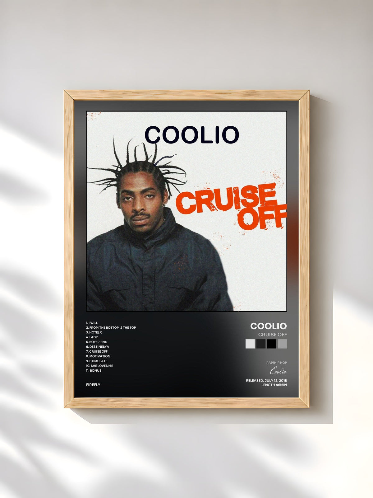 #bois Tableau de l'album Cruise Off de Coolio, cadre en bois brut, imprimé et encadré en France