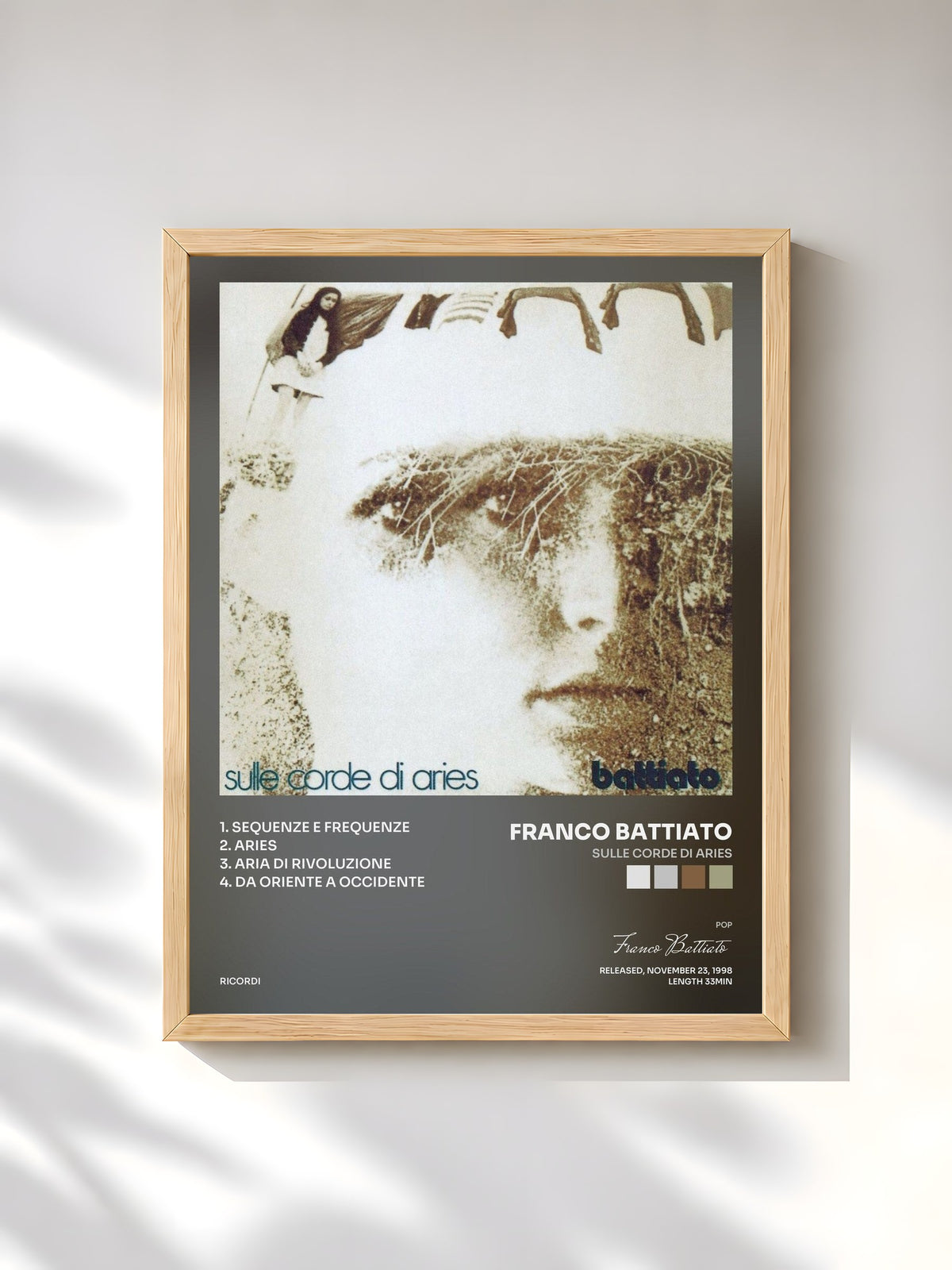 #bois Tableau de l'album Sulle Corde Di Aries de Franco Battiato, cadre en bois brut, imprimé et encadré en France