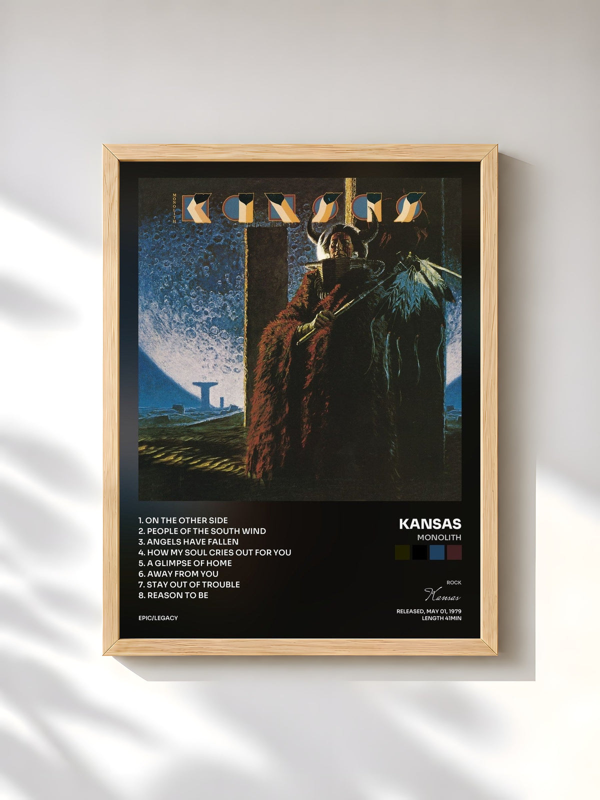 #bois Tableau de l'album Monolith de Kansas, cadre en bois brut, imprimé et encadré en France