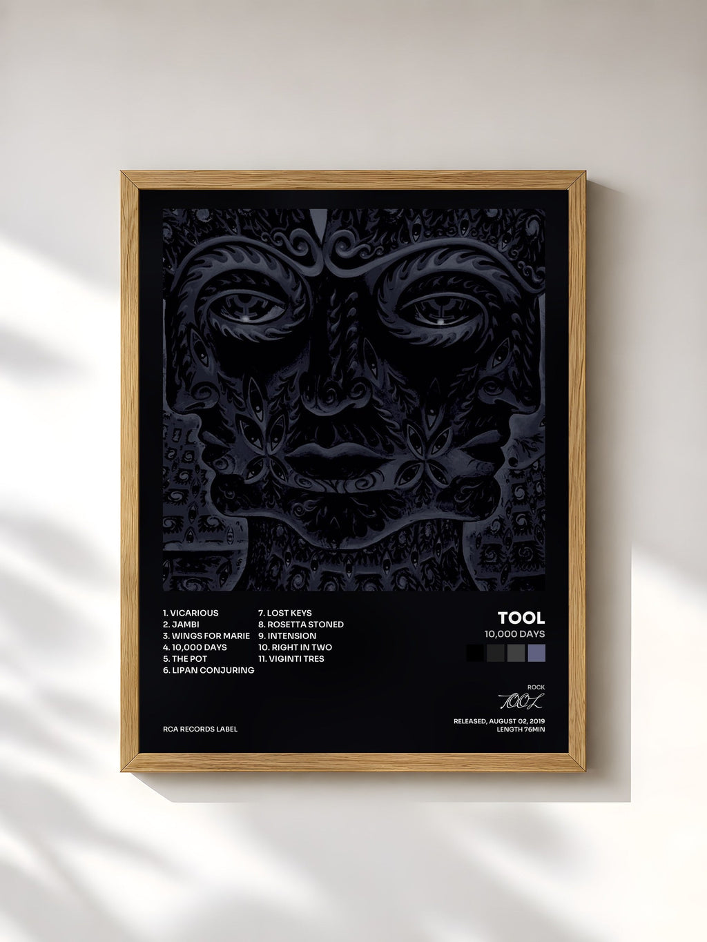 #bois Tableau de l'album 10,000 Days de TOOL, cadre en bois brut, imprimé et encadré en France