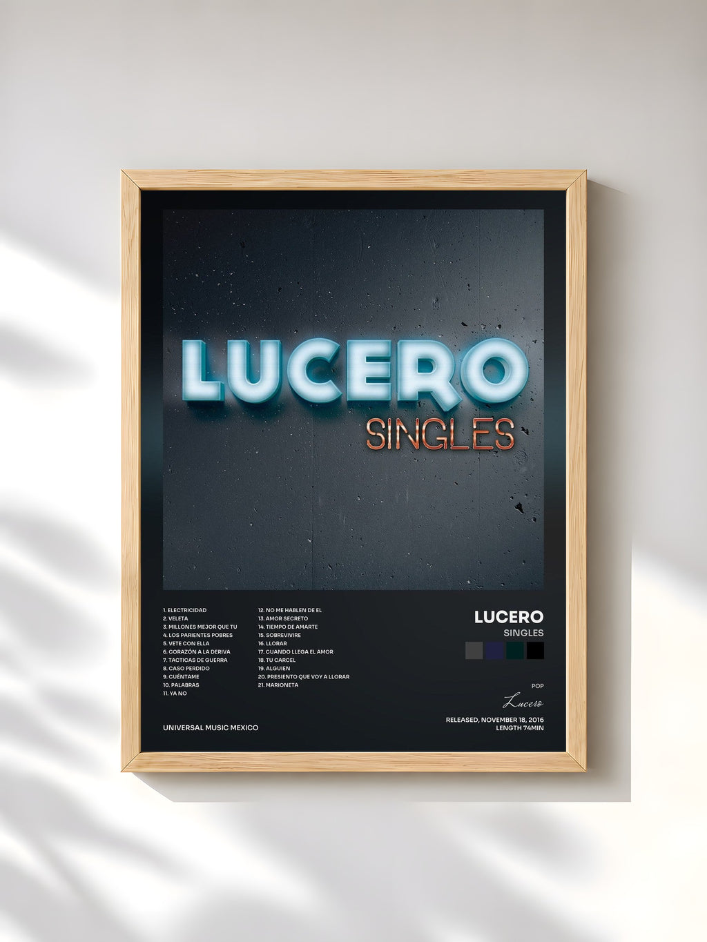 #bois Tableau de l'album Singles de Lucero, cadre en bois brut, imprimé et encadré en France