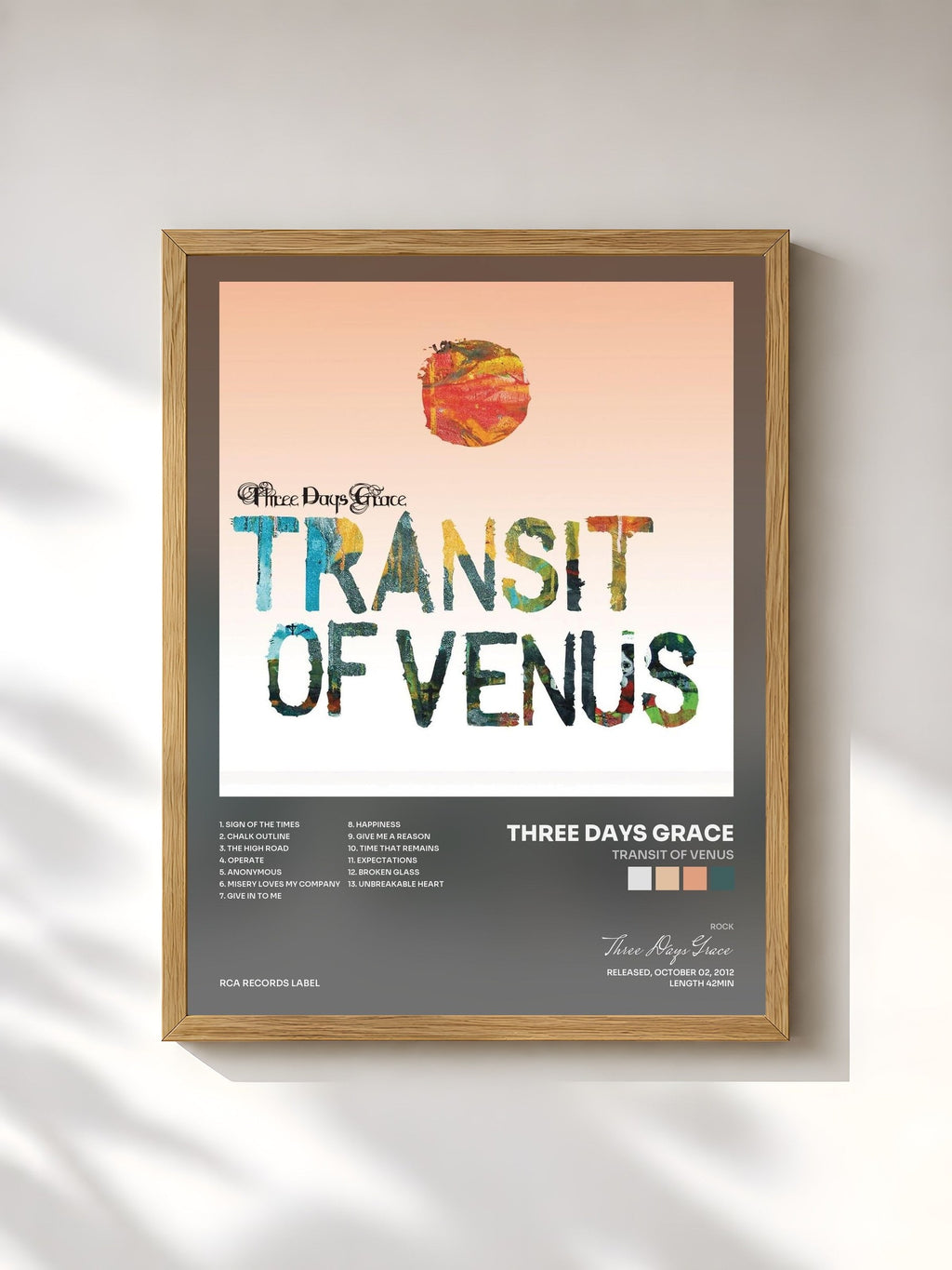 #bois Tableau de l'album Transit Of Venus de Three Days Grace, cadre en bois brut, imprimé et encadré en France