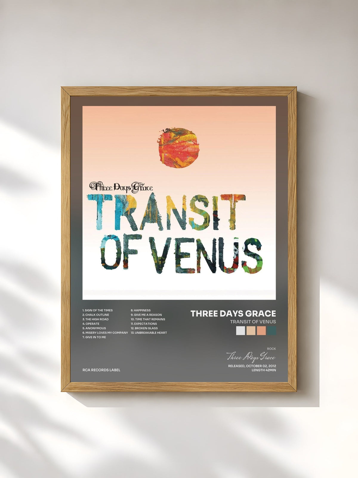#bois Tableau de l'album Transit Of Venus de Three Days Grace, cadre en bois brut, imprimé et encadré en France