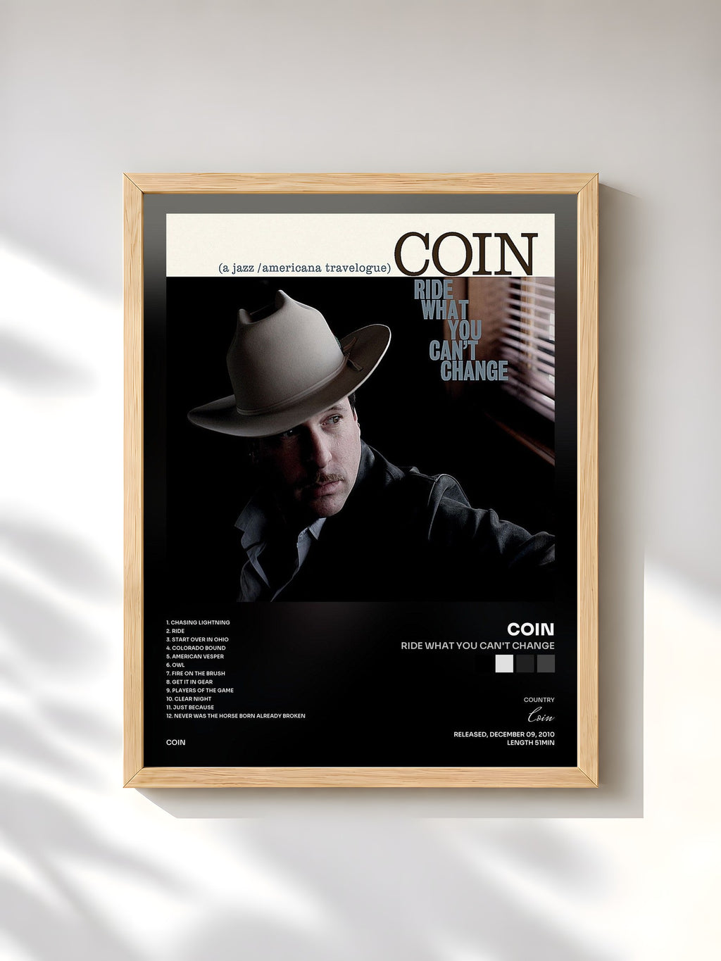 #bois Tableau de l'album Ride What You Can't Change de Coin, cadre en bois brut, imprimé et encadré en France