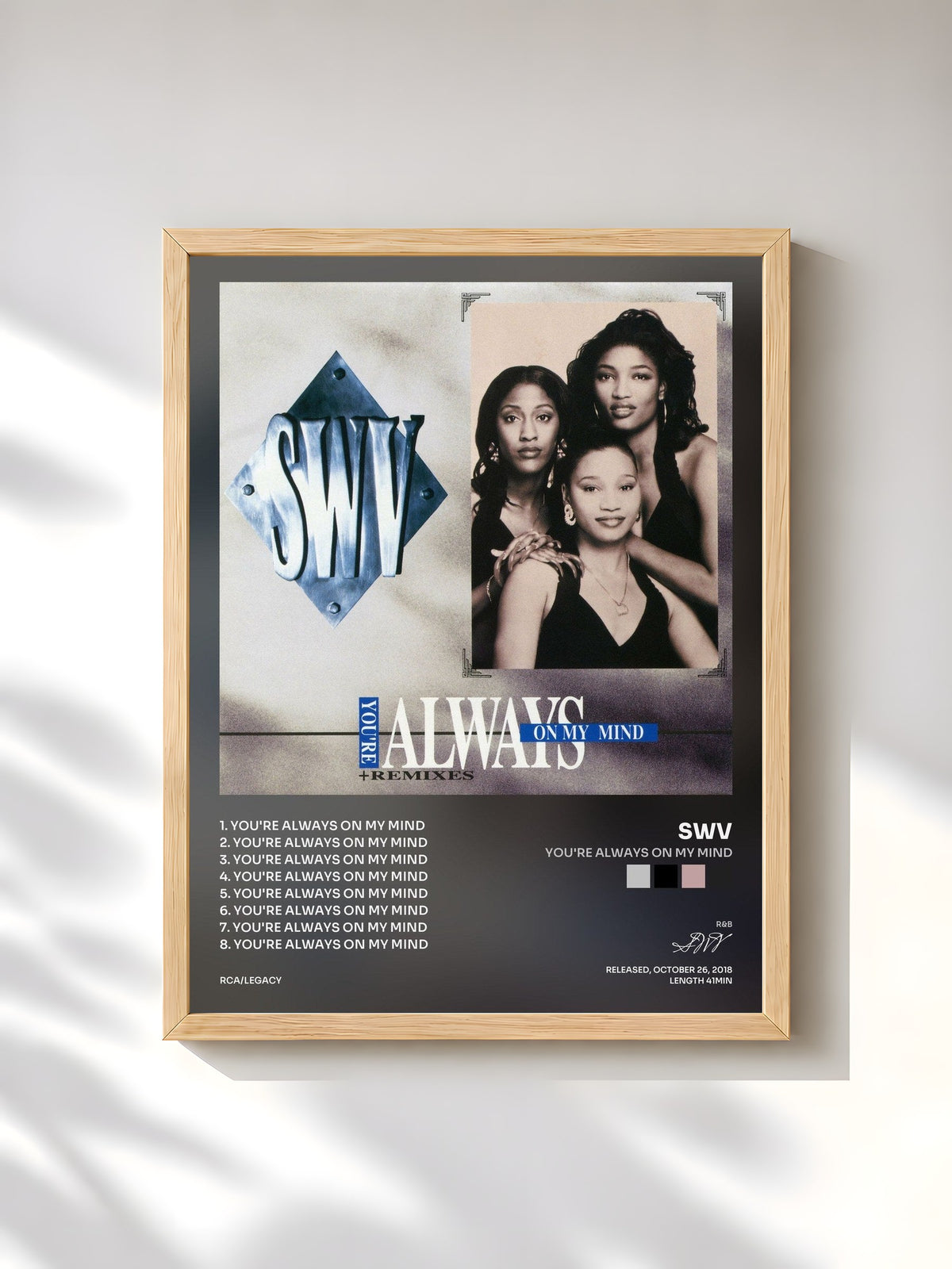 #bois Tableau de l'album You're Always On My Mind de SWV, cadre en bois brut, imprimé et encadré en France
