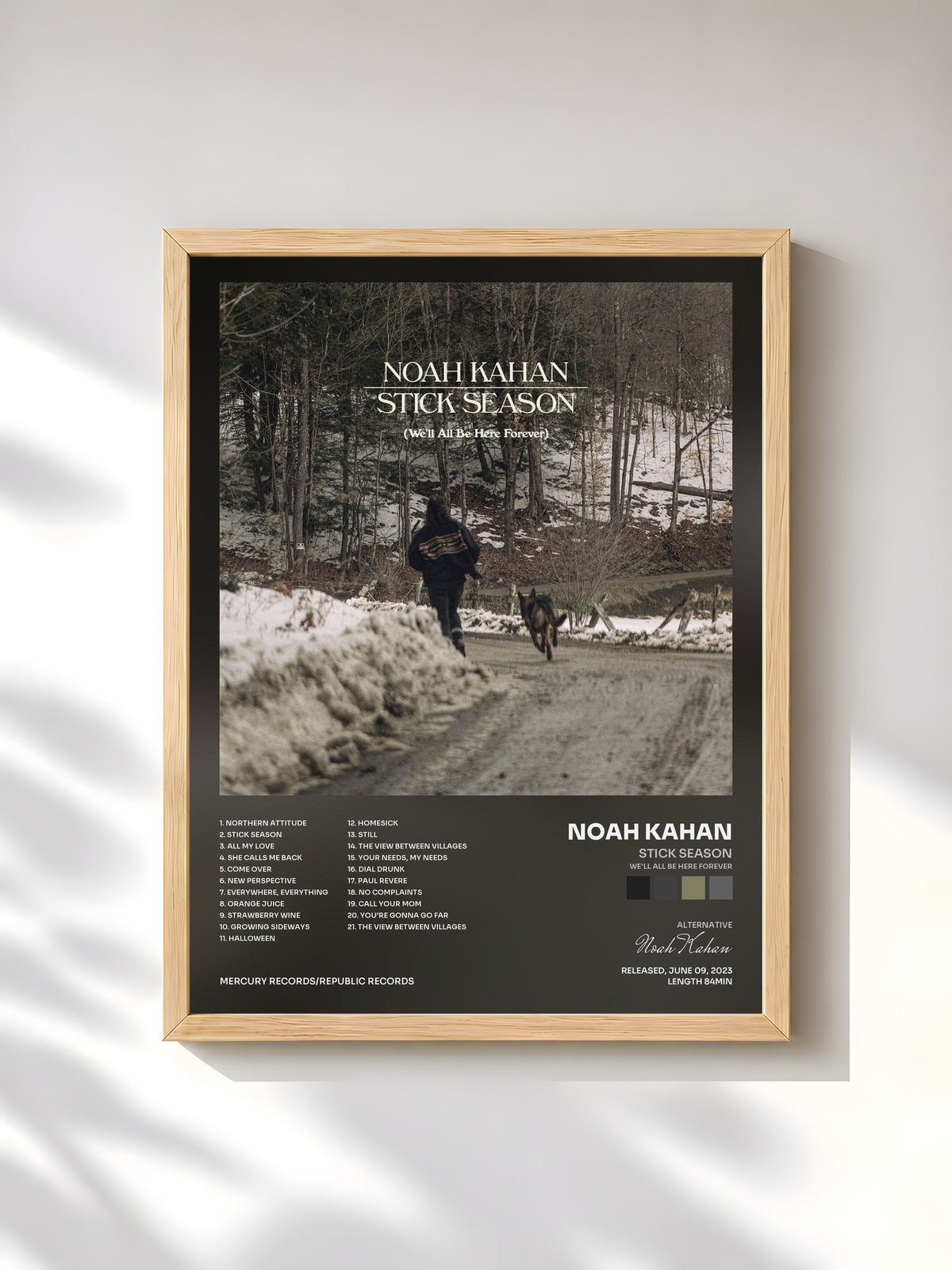 #bois Tableau de l'album Stick Season (We'll All Be Here Forever) de Noah Kahan, cadre en bois brut, imprimé et encadré en France