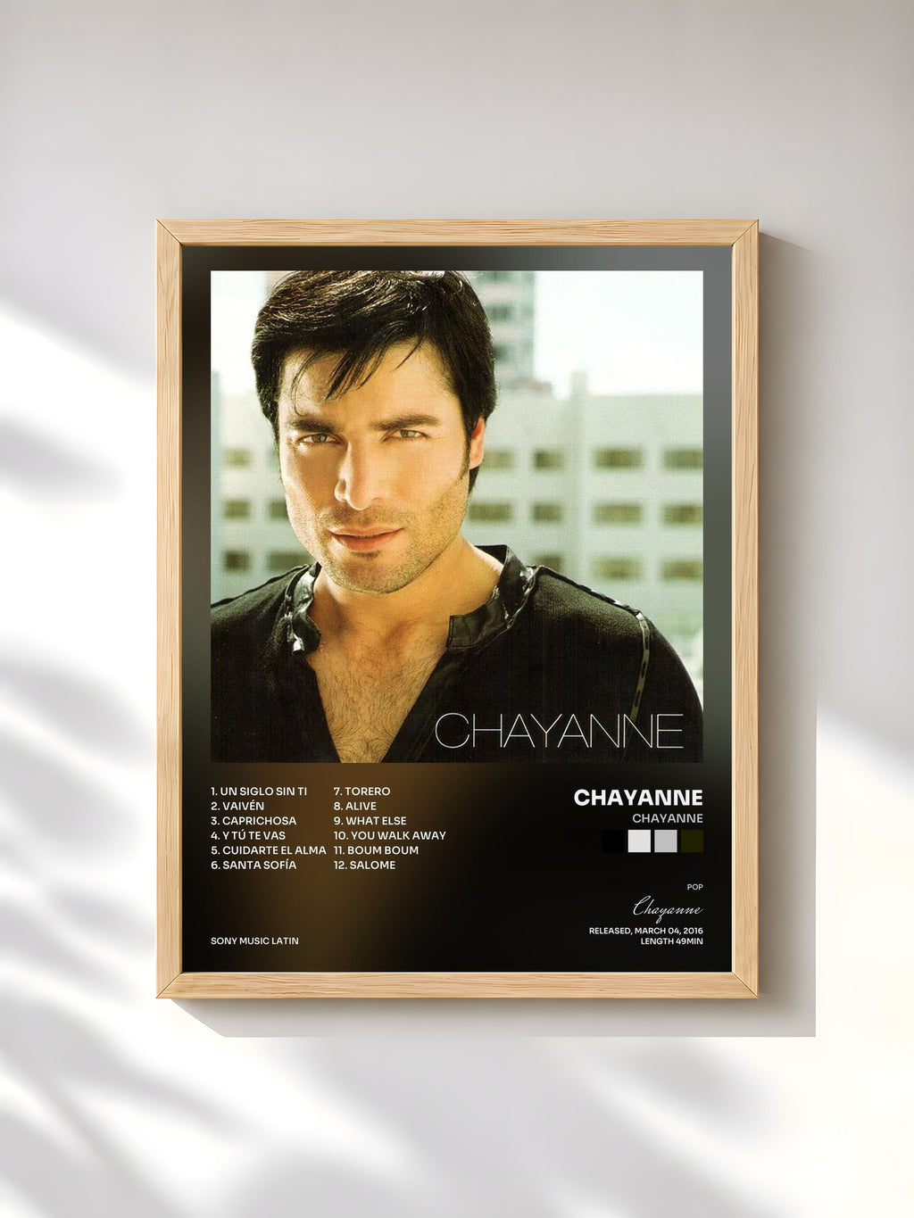 #bois Tableau de l'album Chayanne de Chayanne, cadre en bois brut, imprimé et encadré en France