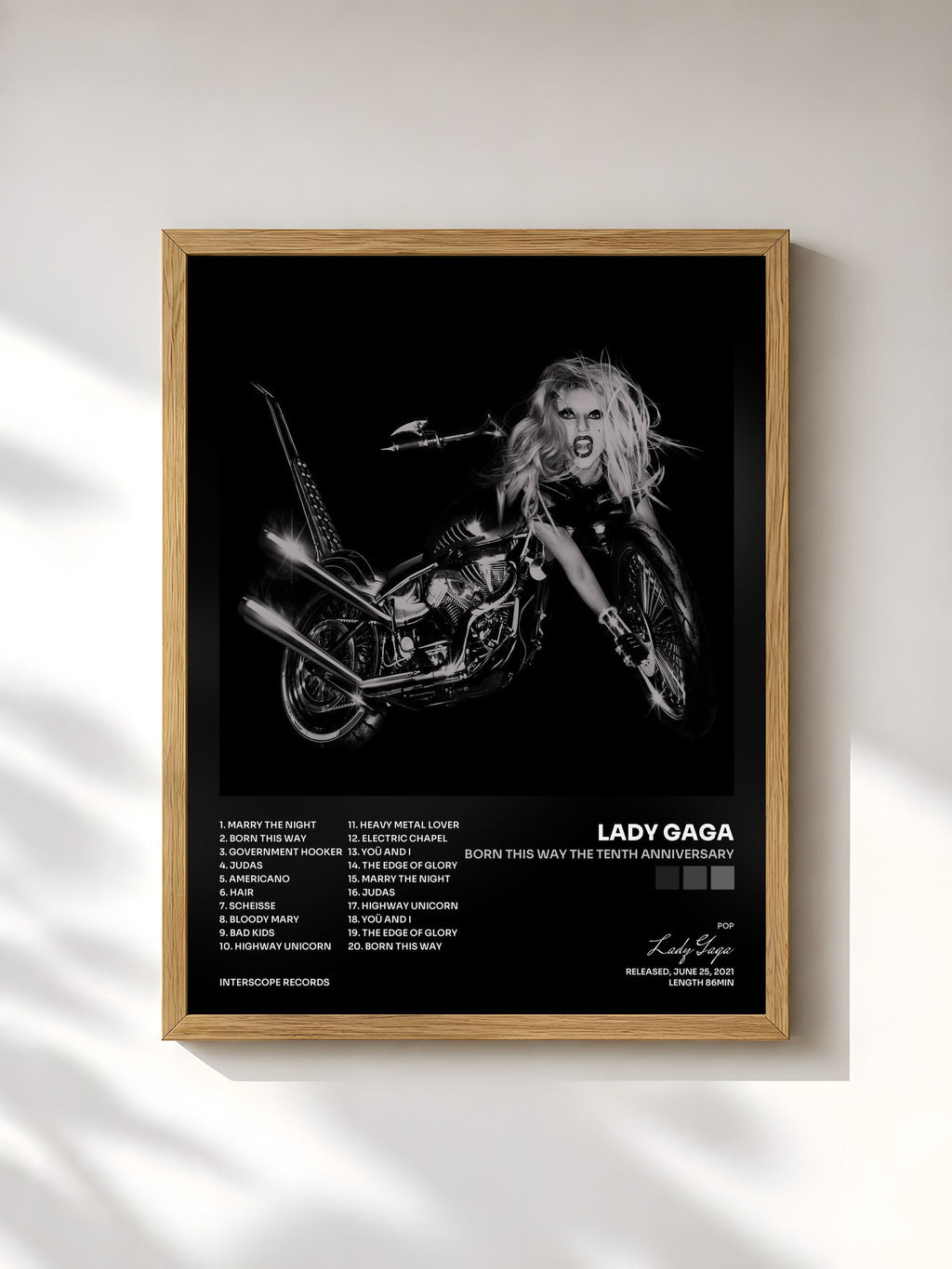 #bois Tableau de l'album BORN THIS WAY THE TENTH ANNIVERSARY de Lady Gaga, cadre en bois brut, imprimé et encadré en France