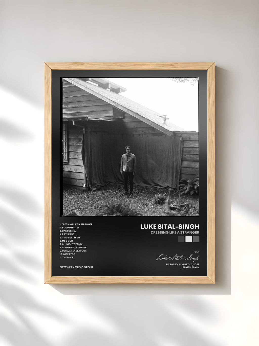 #bois Tableau de l'album Dressing Like a Stranger de Luke Sital-Singh, cadre en bois brut, imprimé et encadré en France