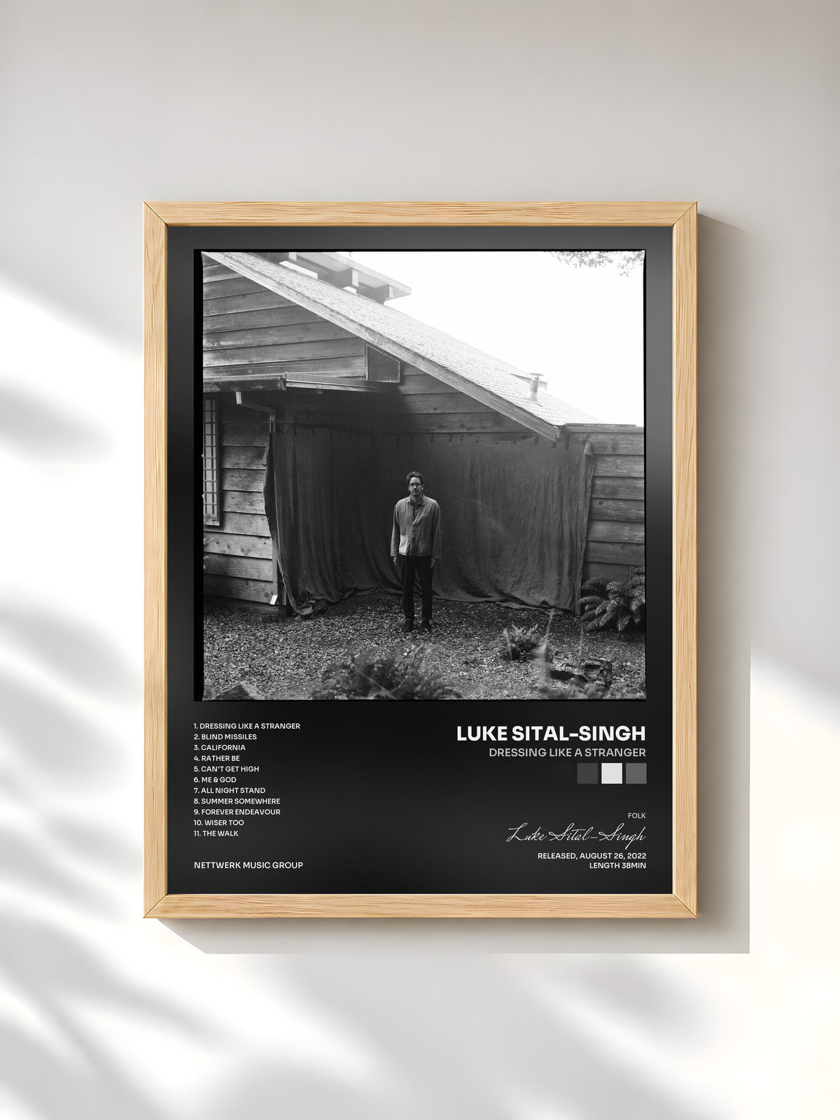 #bois Tableau de l'album Dressing Like a Stranger de Luke Sital-Singh, cadre en bois brut, imprimé et encadré en France