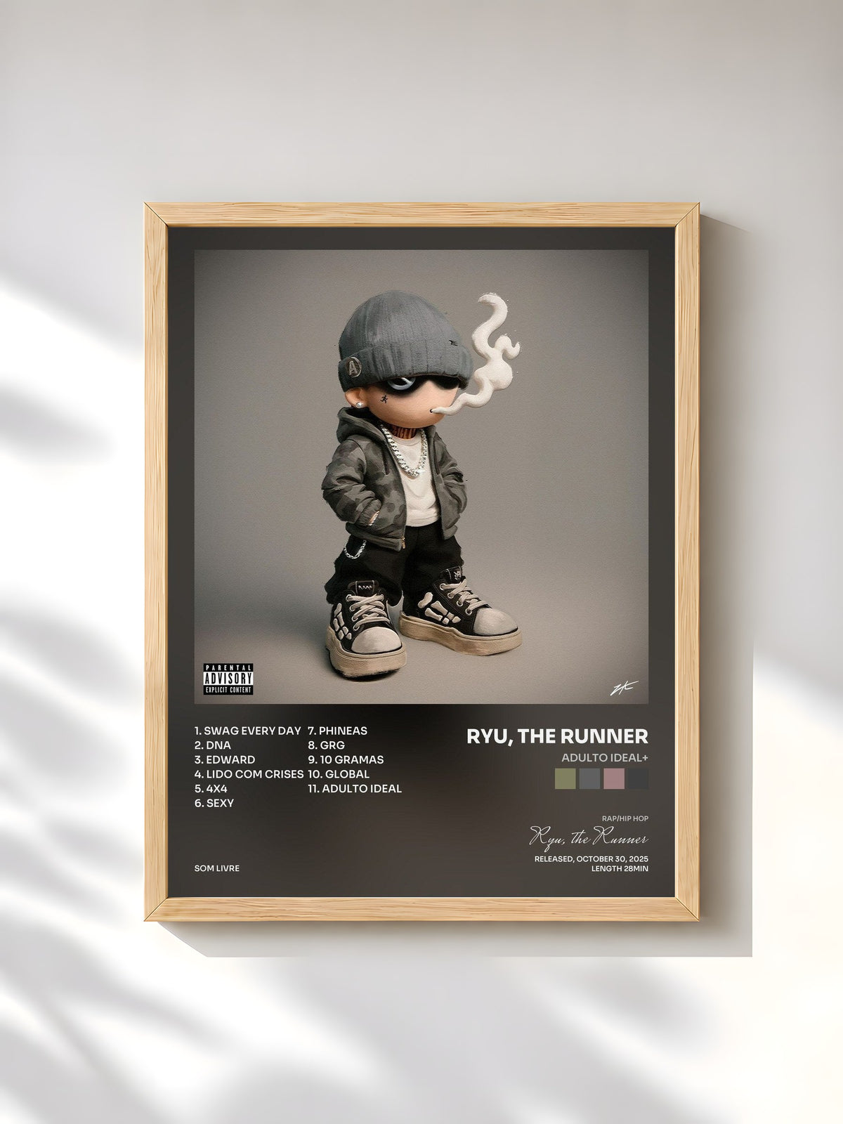 #bois Tableau de l'album ADULTO IDEAL+ de Ryu, the Runner, cadre en bois brut, imprimé et encadré en France