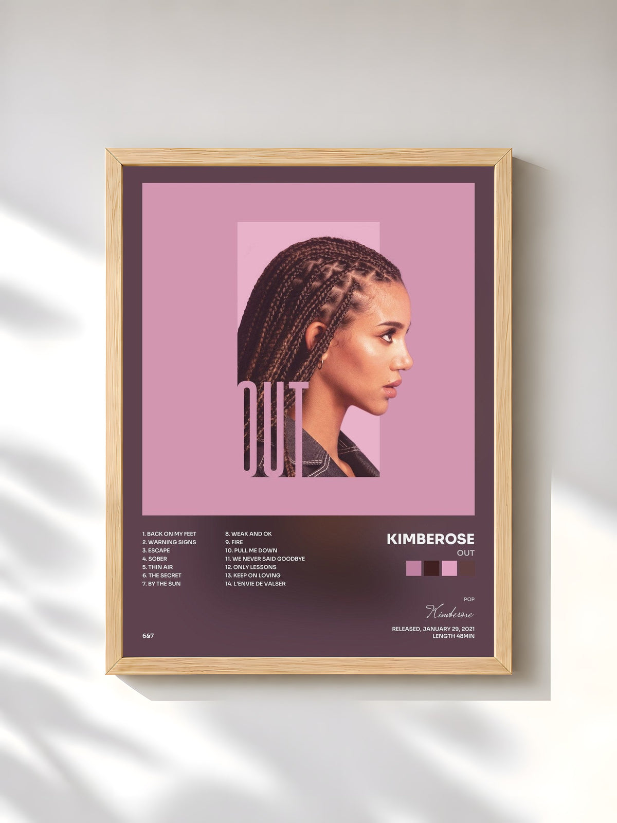 #bois Tableau de l'album Out de Kimberose, cadre en bois brut, imprimé et encadré en France