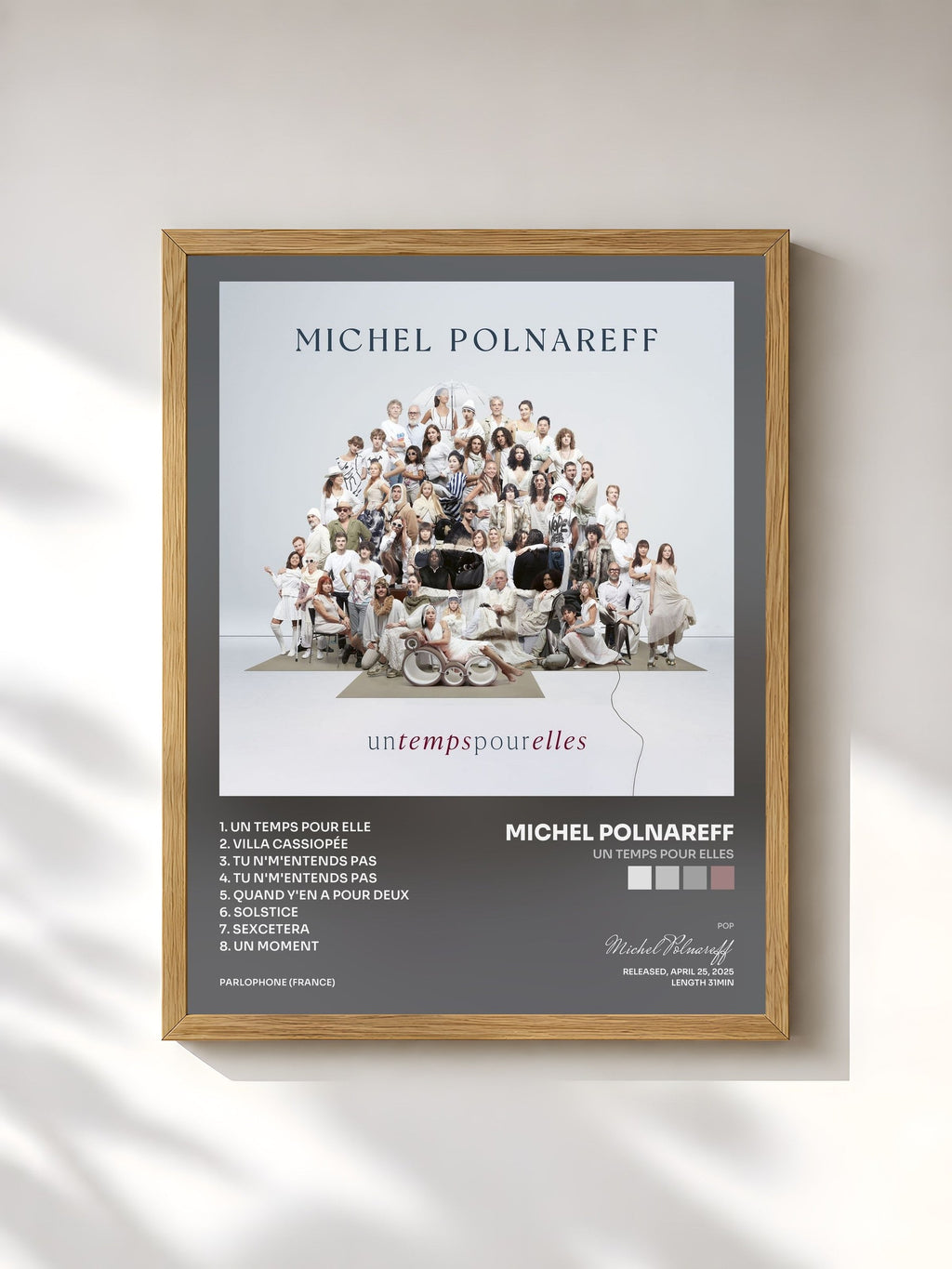 #bois Tableau de l'album Un temps pour elles de Michel Polnareff, cadre en bois brut, imprimé et encadré en France