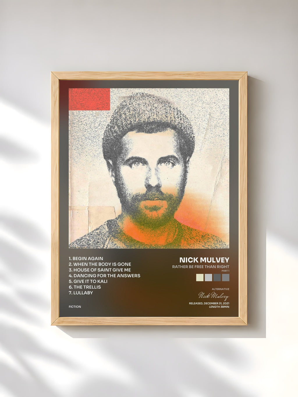 #bois Tableau de l'album Rather Be Free Than Right (Part 1) de Nick Mulvey, cadre en bois brut, imprimé et encadré en France