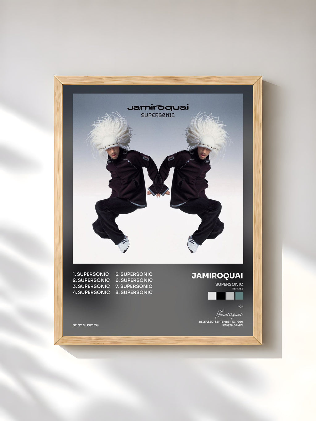 #bois Tableau de l'album Supersonic (Remixes) de Jamiroquai, cadre en bois brut, imprimé et encadré en France