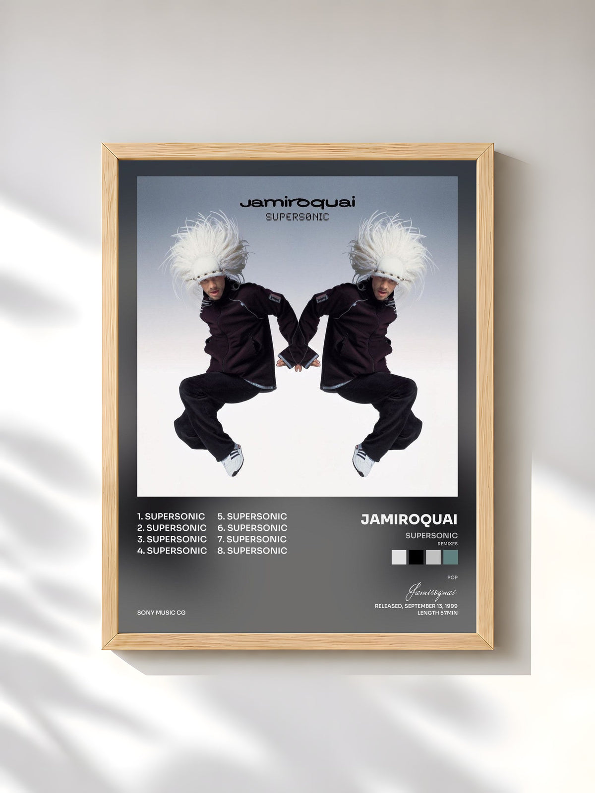 #bois Tableau de l'album Supersonic (Remixes) de Jamiroquai, cadre en bois brut, imprimé et encadré en France