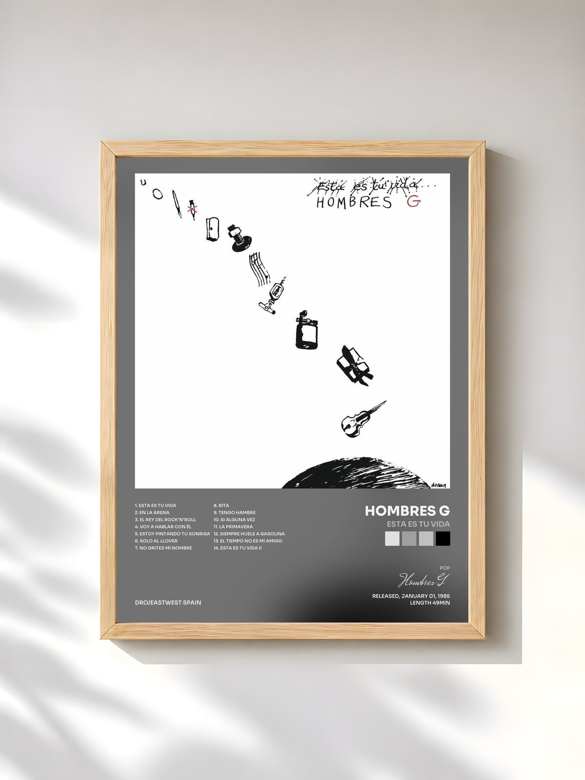 #bois Tableau de l'album Esta Es Tu Vida de Hombres G, cadre en bois brut, imprimé et encadré en France