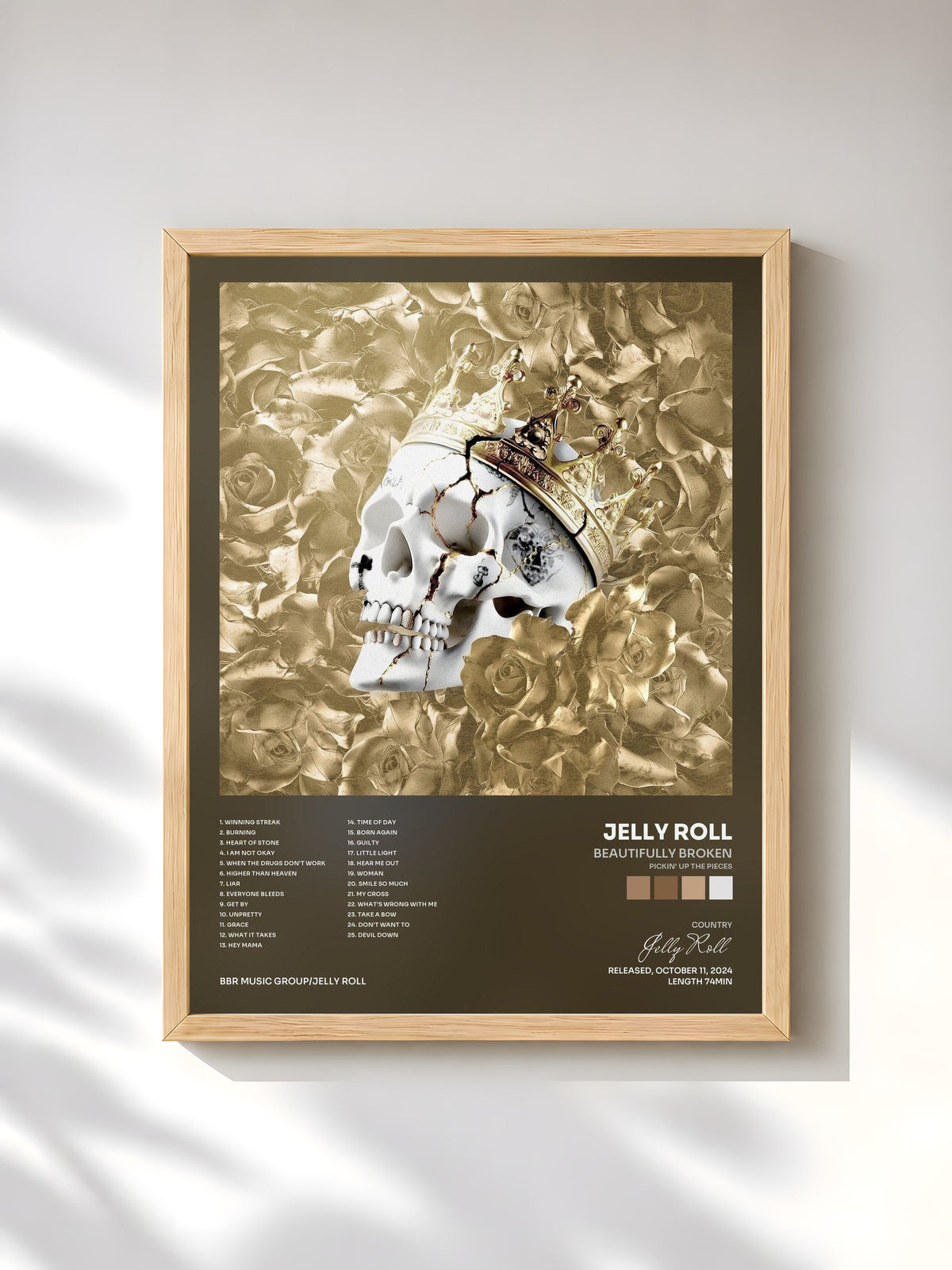#bois Tableau de l'album Beautifully Broken (Pickin’ Up The Pieces) de Jelly Roll, cadre en bois brut, imprimé et encadré en France