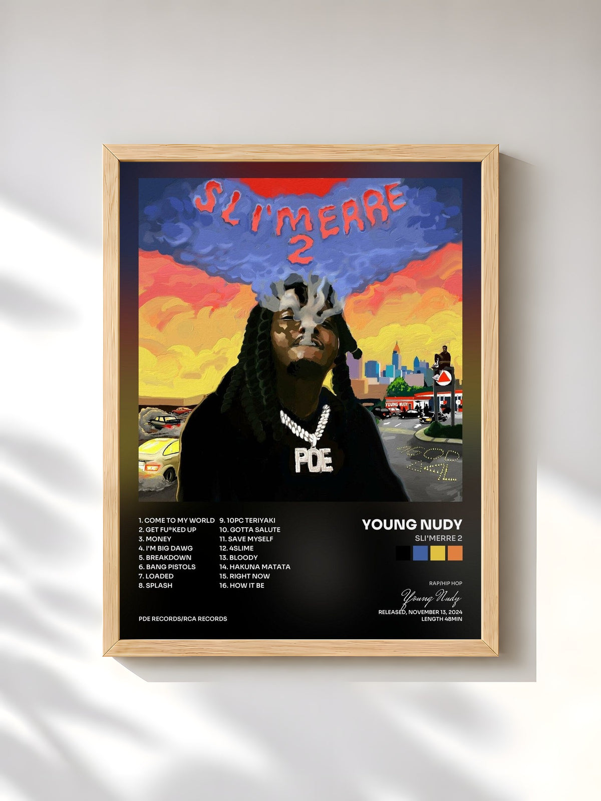 #bois Tableau de l'album Sli'merre 2 de Young Nudy, cadre en bois brut, imprimé et encadré en France