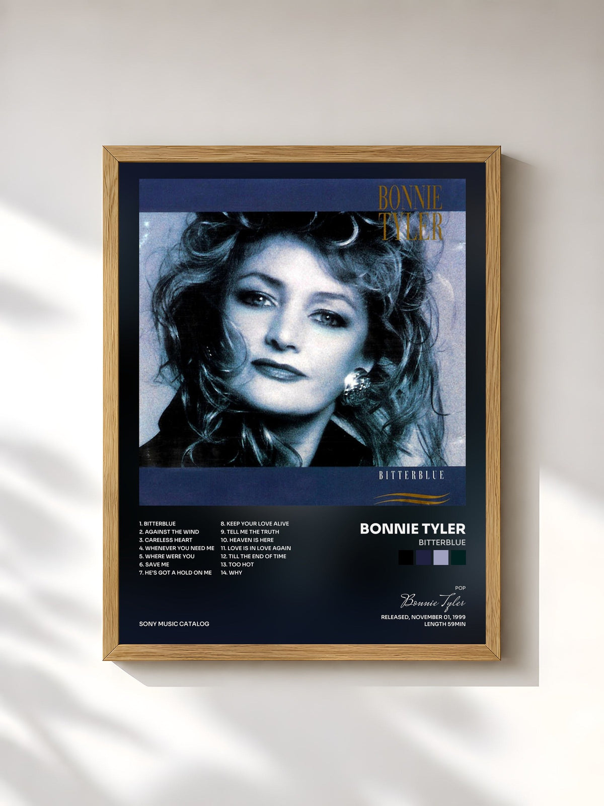 #bois Tableau de l'album Bitterblue de Bonnie Tyler, cadre en bois brut, imprimé et encadré en France
