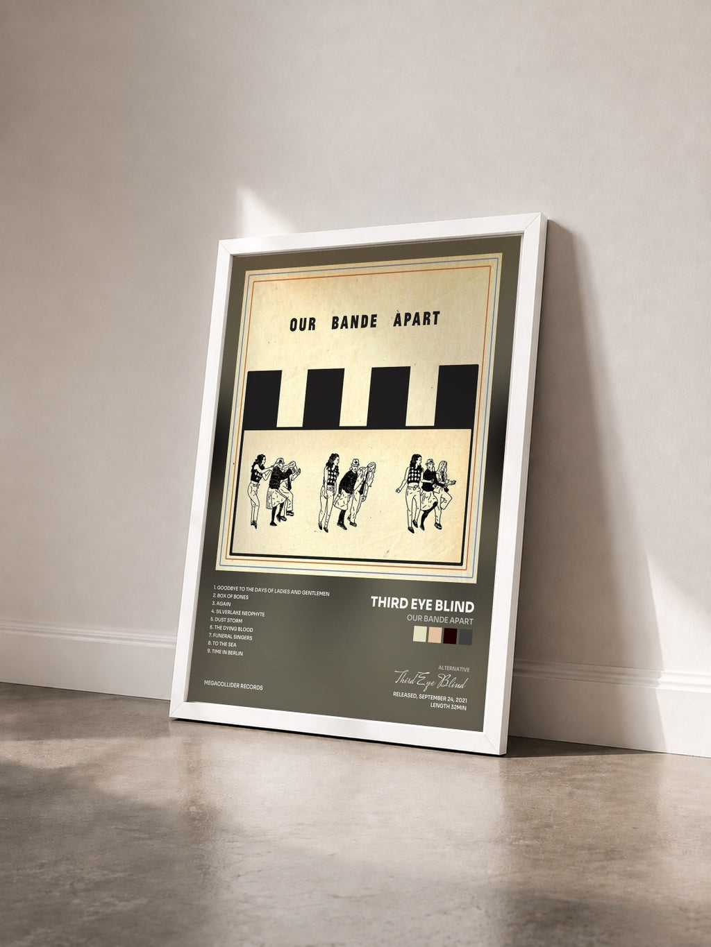 #blanc Tableau de l'album Our Bande Apart de Third Eye Blind vu de trois quarts, cadre blanc