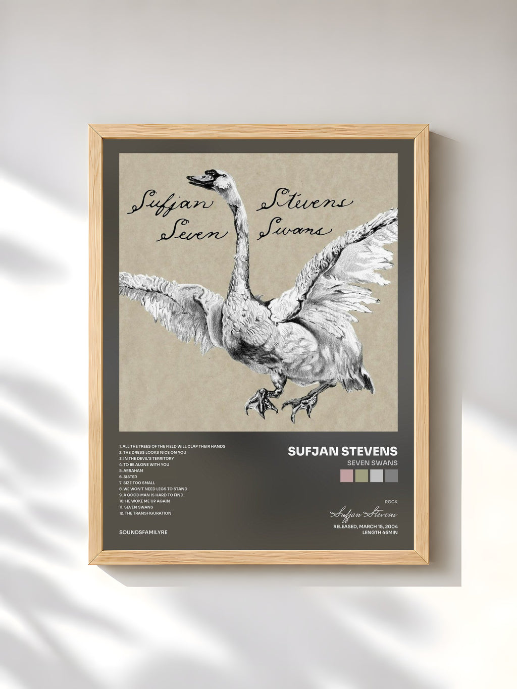 #bois Tableau de l'album Seven Swans de Sufjan Stevens, cadre en bois brut, imprimé et encadré en France