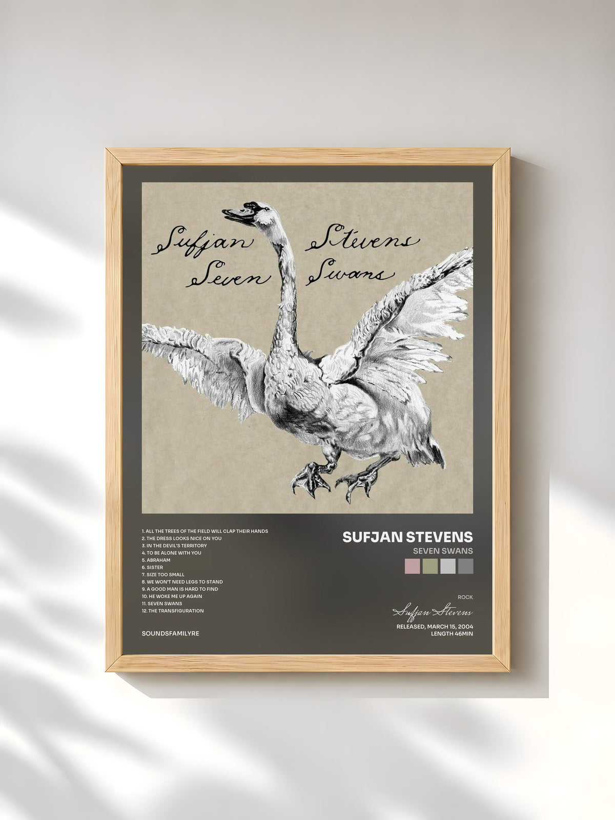 #bois Tableau de l'album Seven Swans de Sufjan Stevens, cadre en bois brut, imprimé et encadré en France