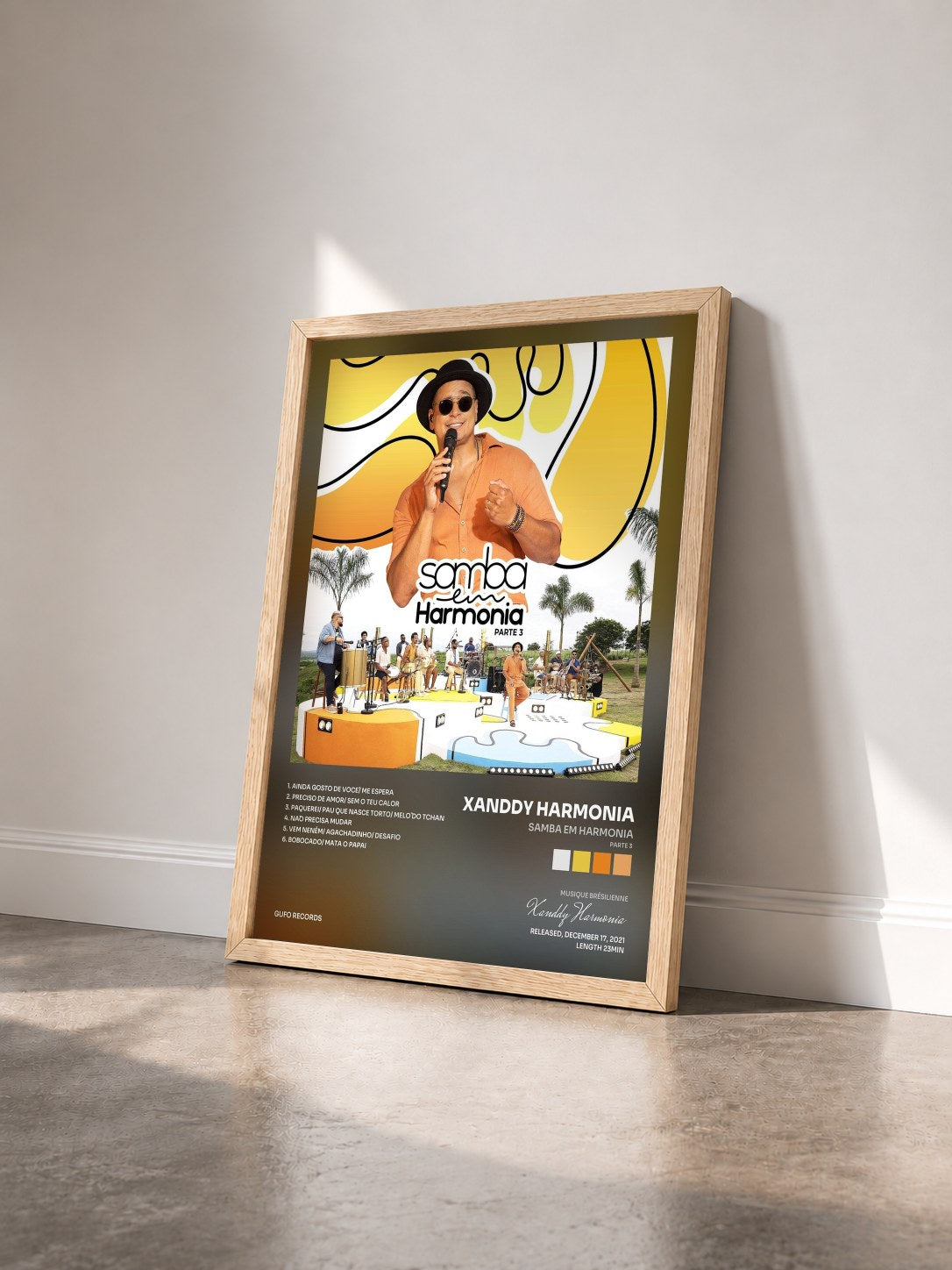#bois Tableau de l'album Samba Em Harmonia (Parte 3) de Xanddy Harmonia vu de trois quarts, cadre en bois brut
