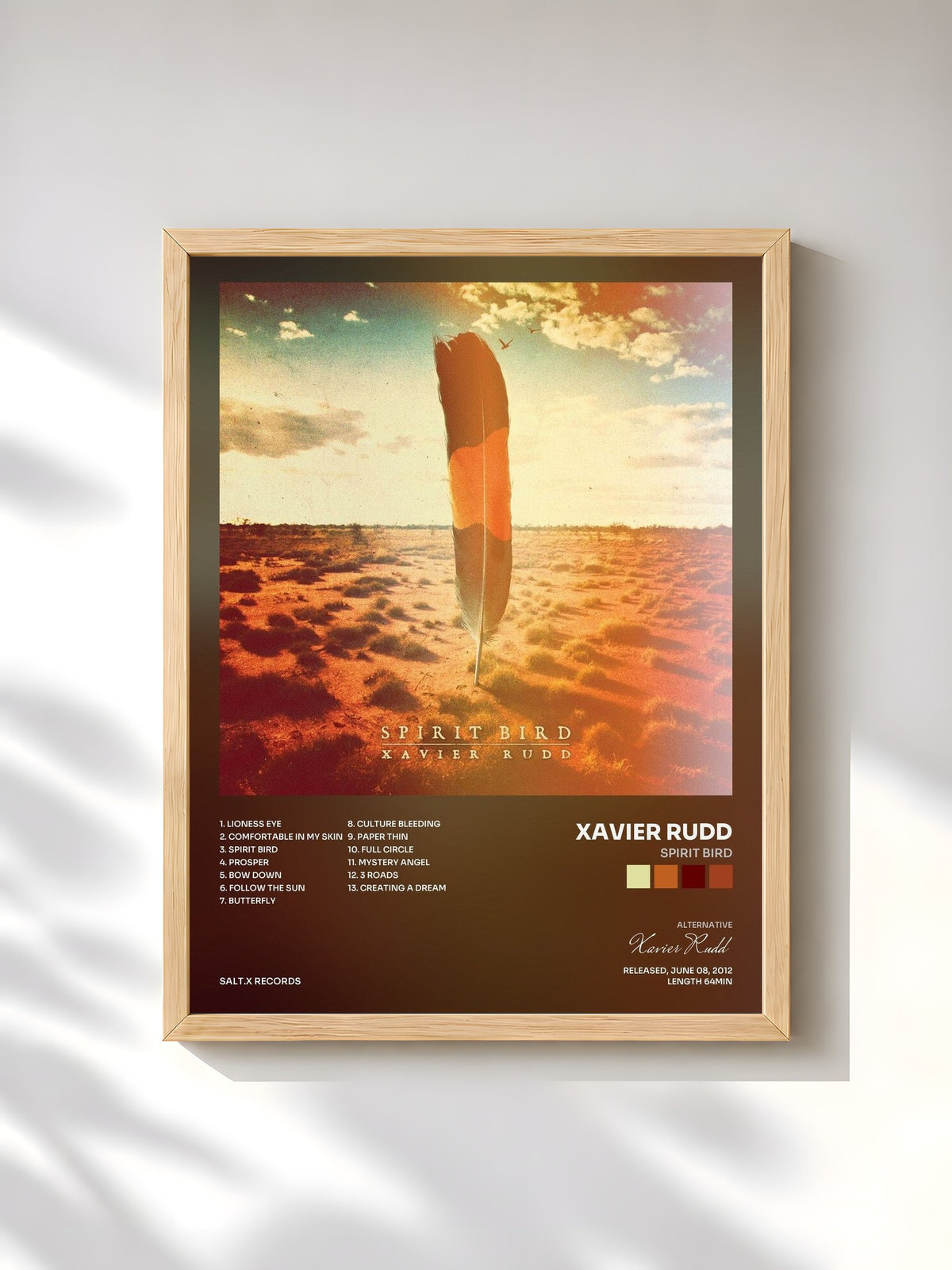 #bois Tableau de l'album Spirit Bird de Xavier Rudd, cadre en bois brut, imprimé et encadré en France