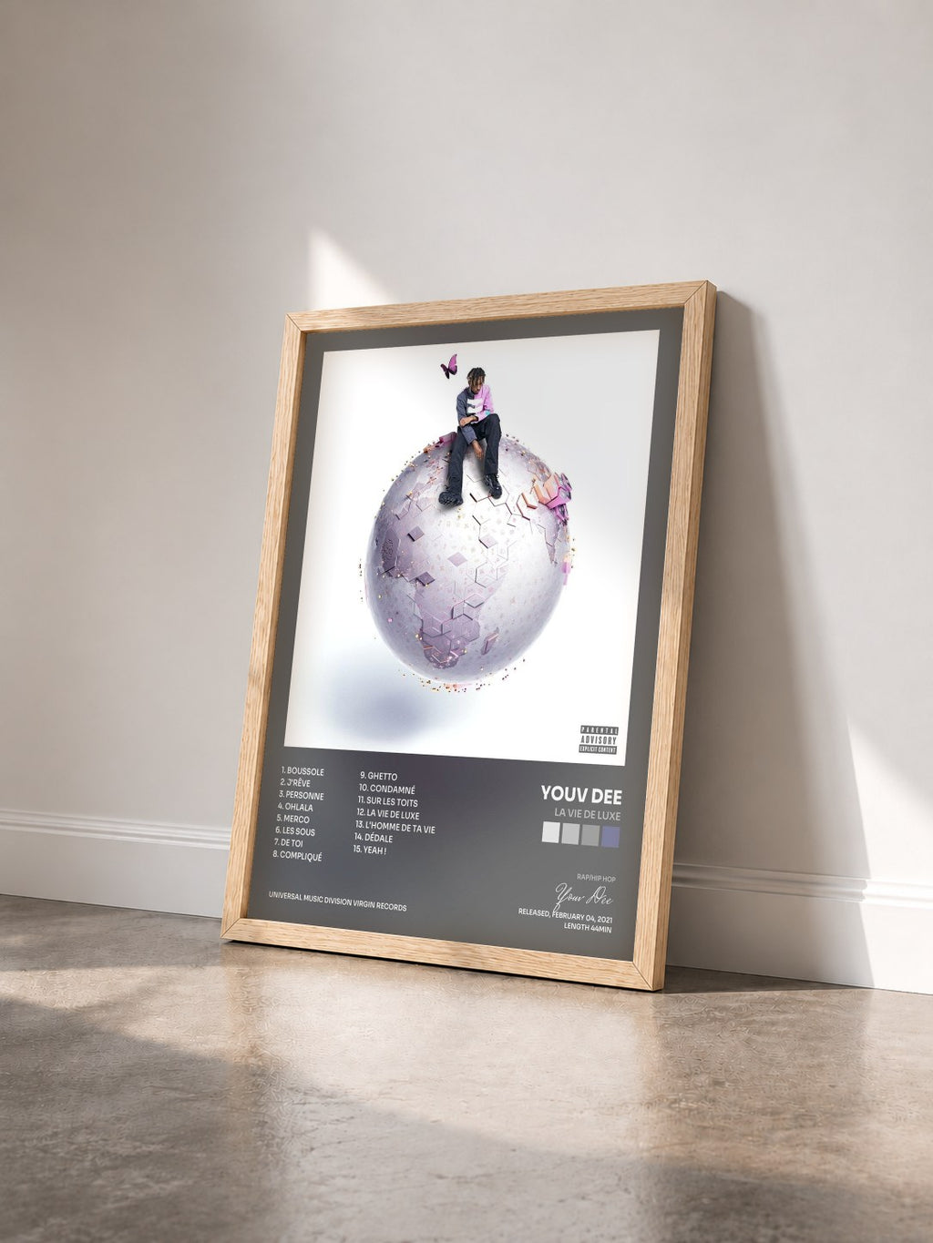 #bois Tableau de l'album La vie de luxe de Youv Dee vu de trois quarts, cadre en bois brut