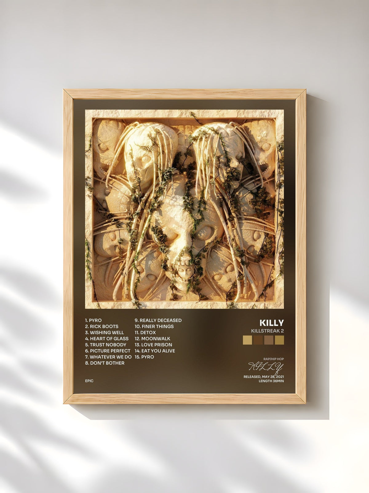 #bois Tableau de l'album KILLSTREAK 2 de KILLY, cadre en bois brut, imprimé et encadré en France